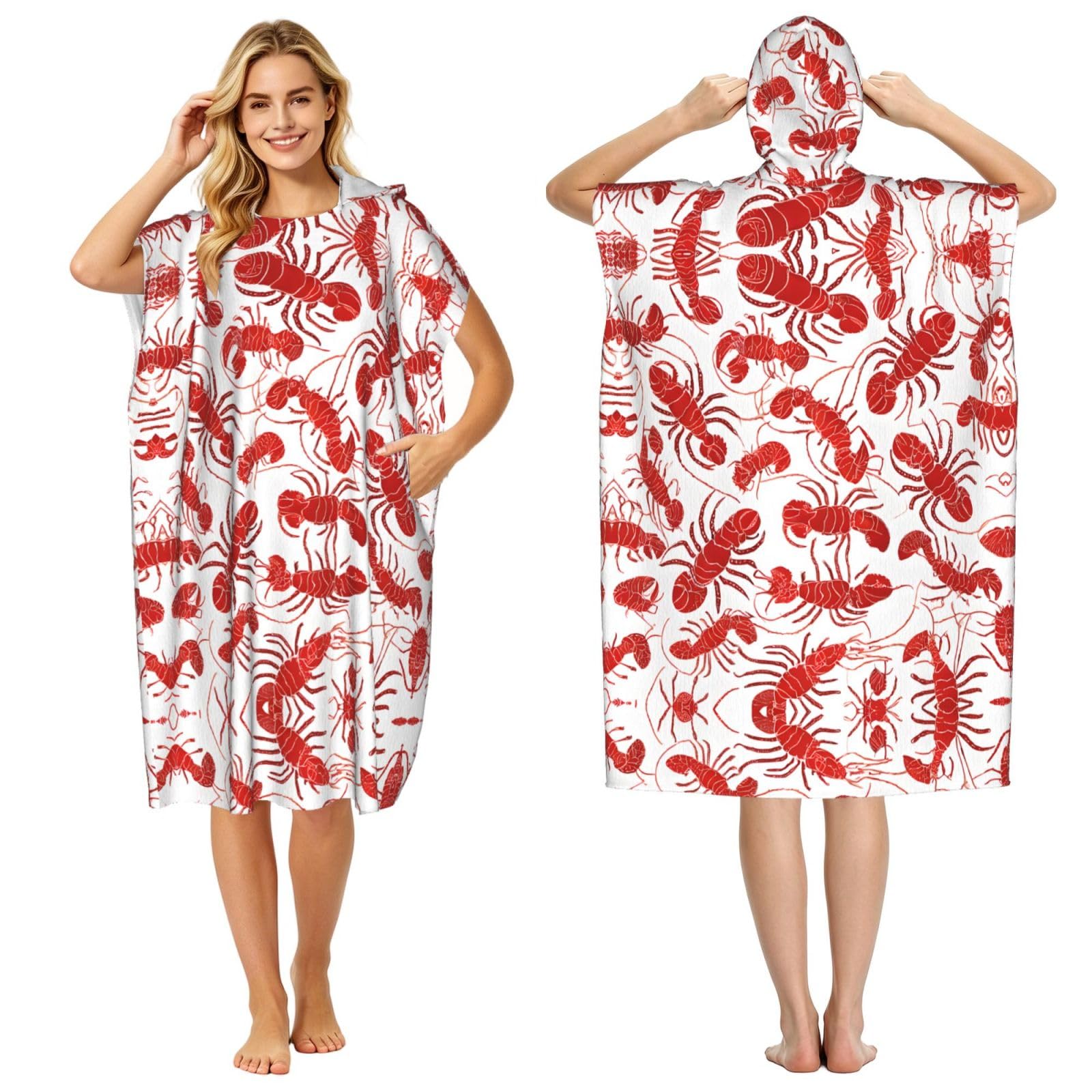 Peignoir à capuche homard rouge adulte poncho éponge