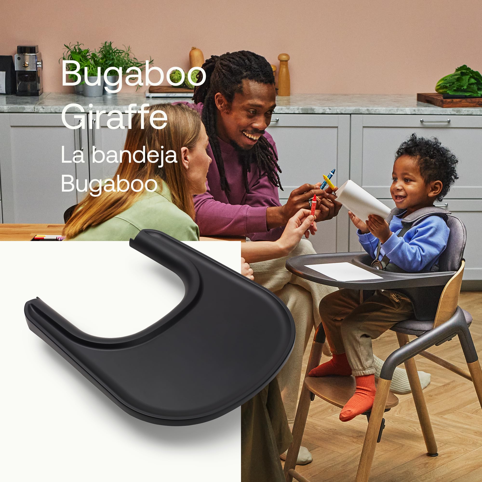 Bugaboo Giraffe Bandeja para Baby Set de Trona Bugaboo Giraffe, Fácil de Limpiar, Higiénica, Apta para Lavavajillas, Quita y Pon con 1 Clic, Sostenible, Negra