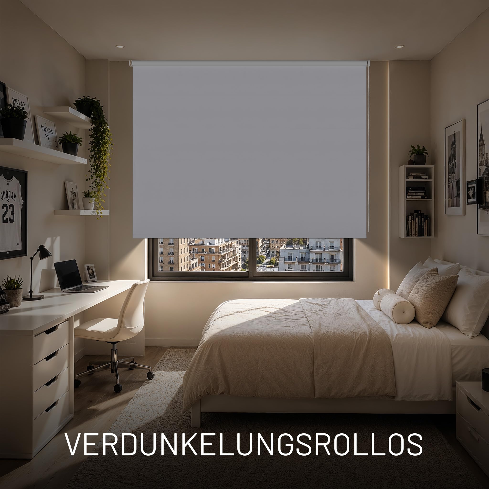 Verdunklungsrollo für Fenster und Türen Thermorollo 200x250 cm Weiß | Blickdicht Montage mit Bohren Wand/Decke Sichtschutz Sonnenschutz Stoffbreite 196,5cm Rohr 25mm Verdunkelungsrollo StoresDeco