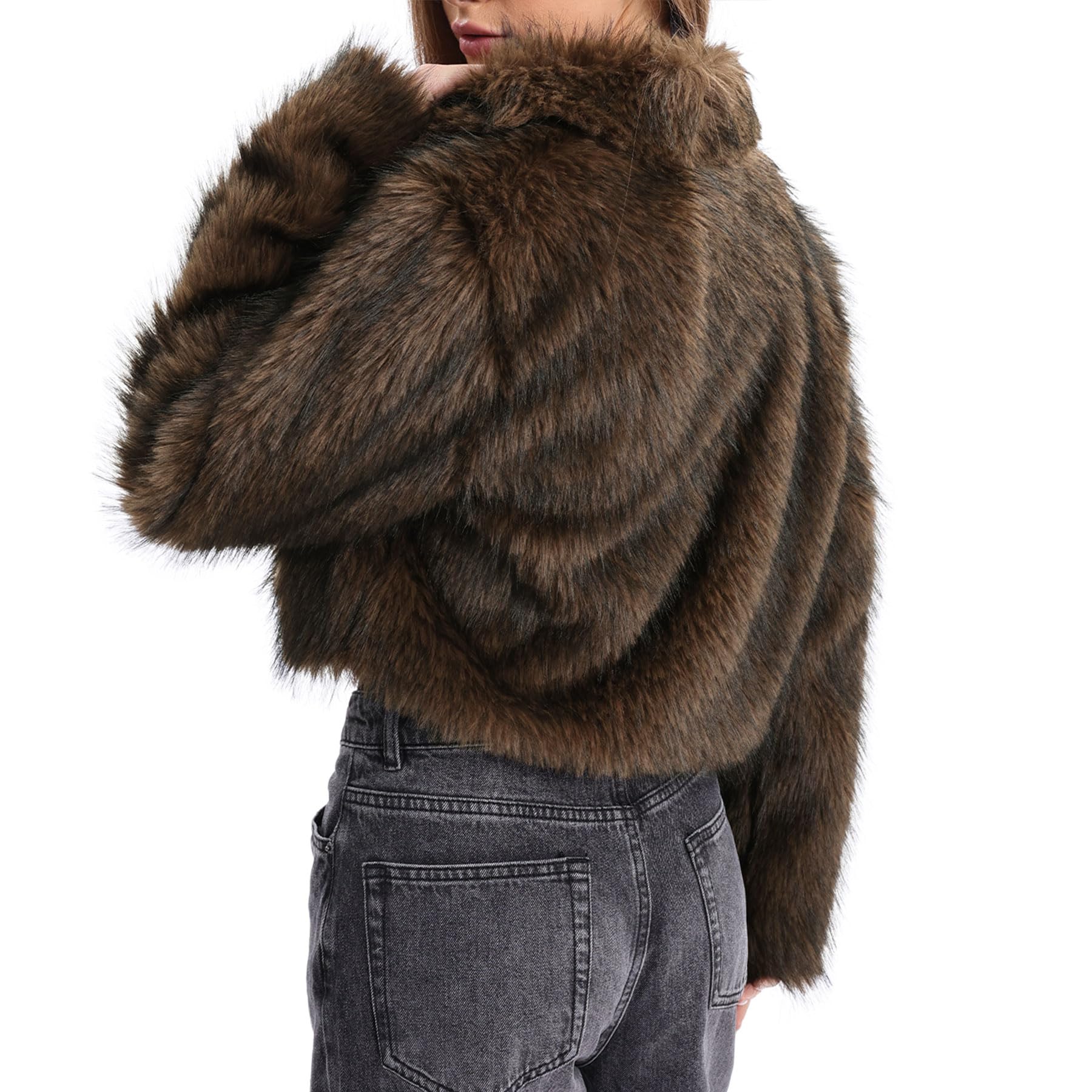 Amazhiyu Cappotto di pelliccia da donna in pelliccia sintetica, cappotto in pelliccia sintetica, giacca in pelliccia, giacca corta, giacca invernale, cappotto, colletto aperto con tasche