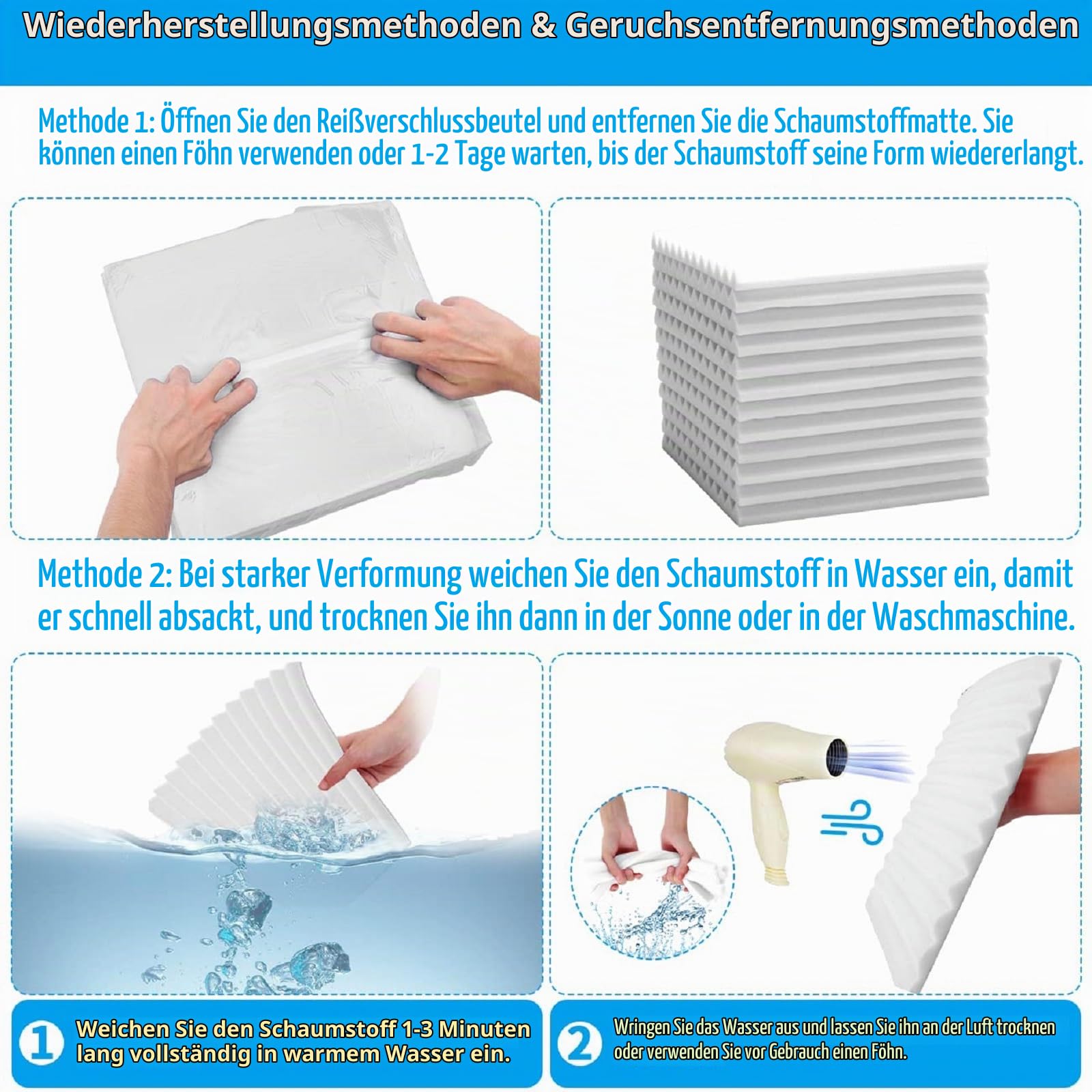 36 Stück Akustikschaumstoff Platten Schall Dämmung Noppenschaumstoff Schallabsorber Akkustik Schaumstoffmatte für Tonstudio Büro schaumstoffplatte weiß（30 x 30 x 2.5 cm）