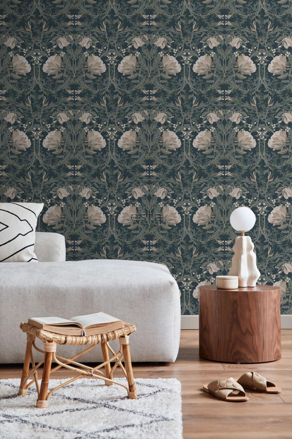 Esta Home Tapete Blumenmuster im Jugendstil Dunkelblau 53 cm x 10.05 m