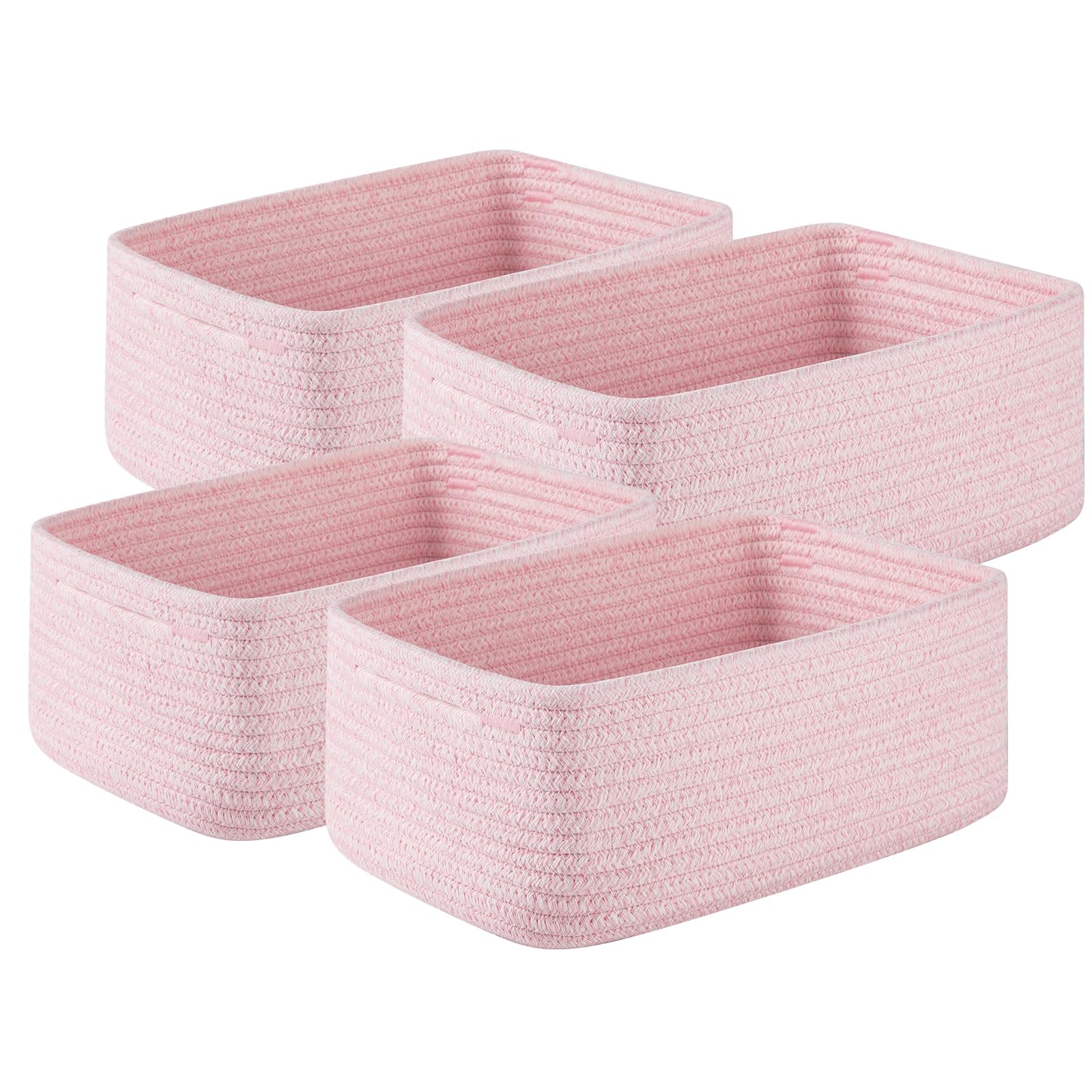 OIASKET 4 Pack Small Storage Shelf Baskets for Organizing, Mini Woven Rope Storage Bins for Towels, Cute Decorative Closet Organizer，Baby Nursery,