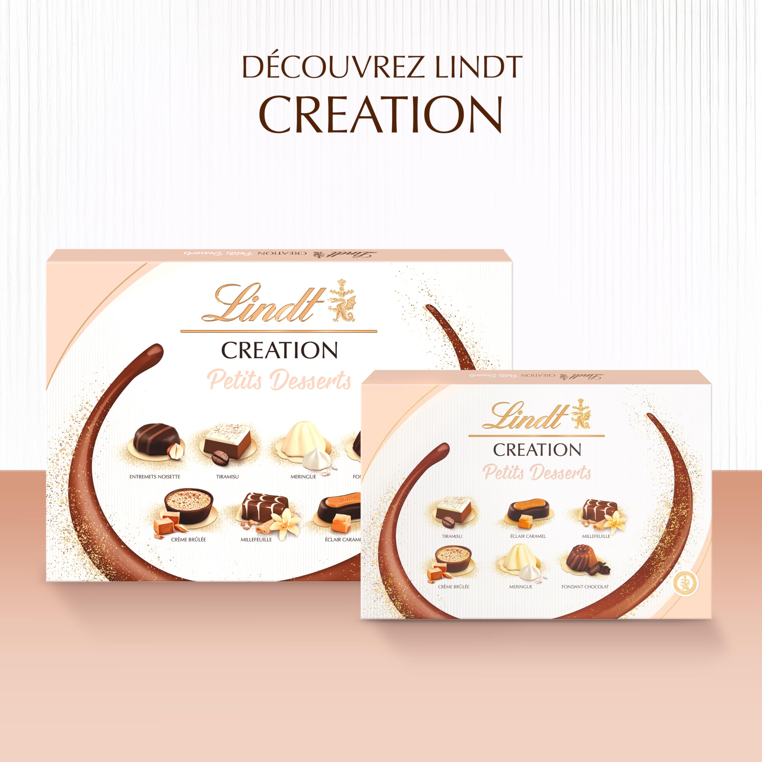 Lindt - Boîte CRÉATION Petits Desserts - Assortiment de Chocolats au Lait, Noirs et Blancs - Inspiration pâtissière - Idéal pour Noël, 413g