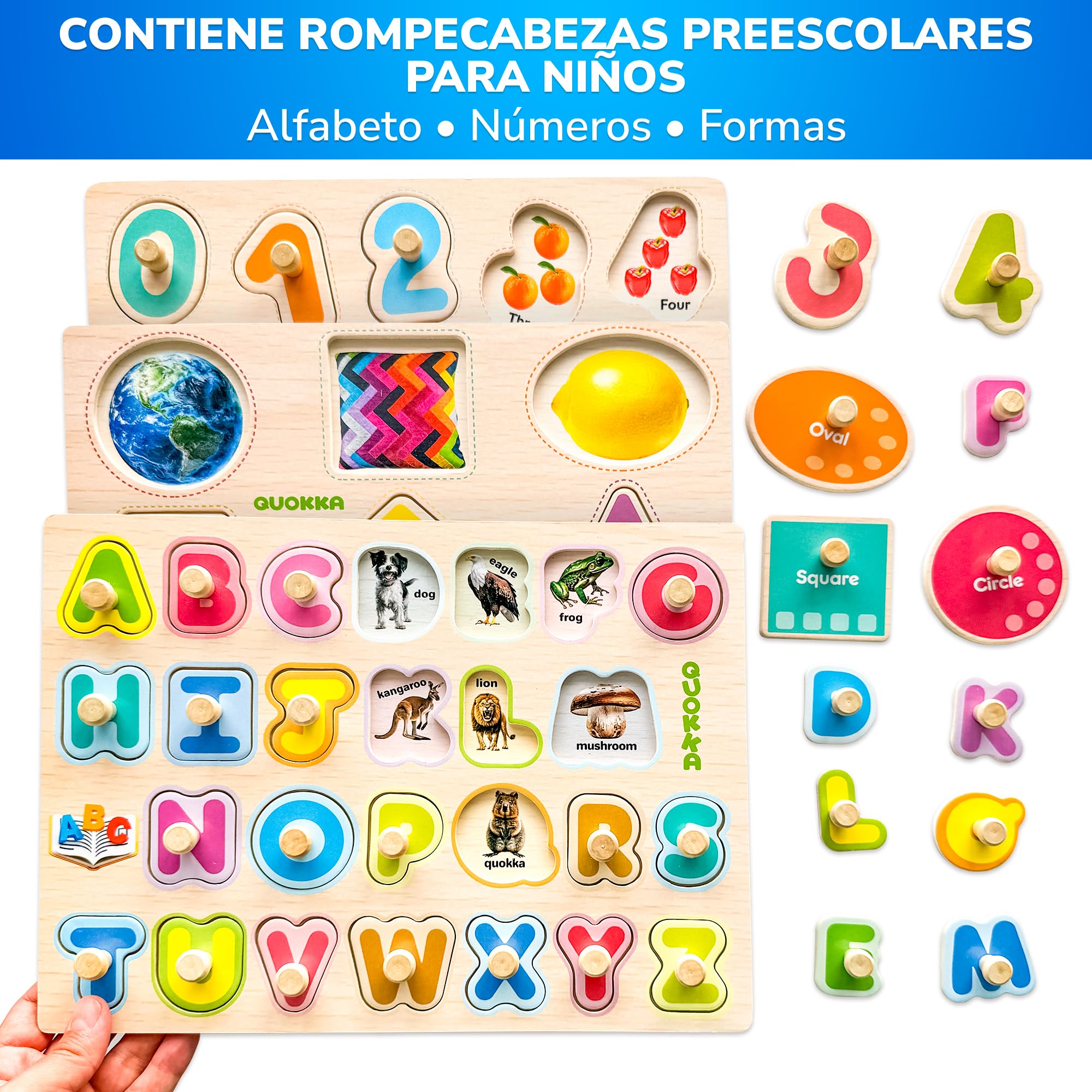 Puzzle Madera Niños 1-2 Años - 8 Juegos Montessori de Madera 2-3 Años | ABC Realista Puzzle Bebe - Juguete Rompecabezas Madera - Regalo Educativo Infantil de 2 a 5