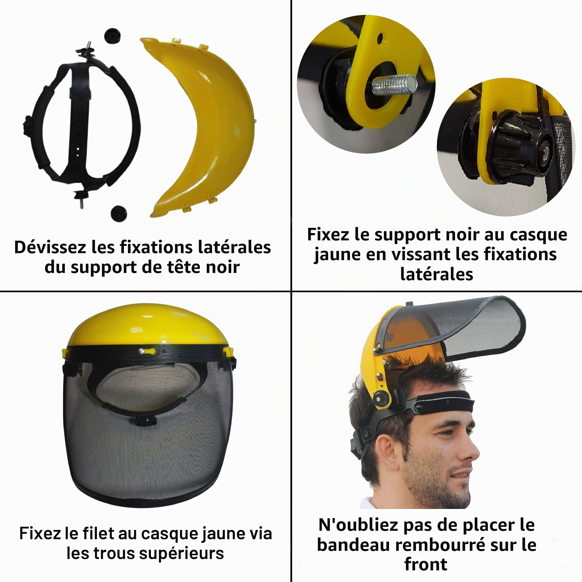 GUSTO Visière Protection Maille Acier Débroussailleuse 2 Pièces | Réglable, Relevable, Protection Visage et Yeux, 1 Cadre avec 2 Visières