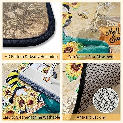 Miniatura 4 de Alfombras de Cocina Girasol, Alfombrillas Antideslizantes Lavables de Microfibra para el Piso de la Cocina, Juego de 2 Piezas de Alfombrillas de