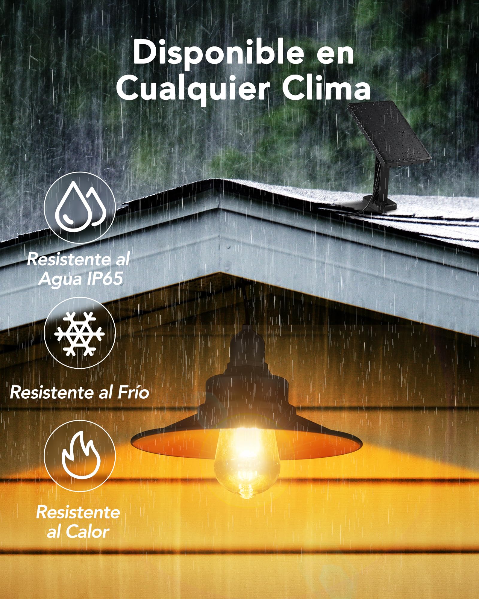 Lámpara Solar Interiorinterior Colgantes, IP65 Impermeable con Interruptor de Tirón Lampara Solar Exterior, Iluminación para Pabellón para Jardín, Terraza, Pabellón
