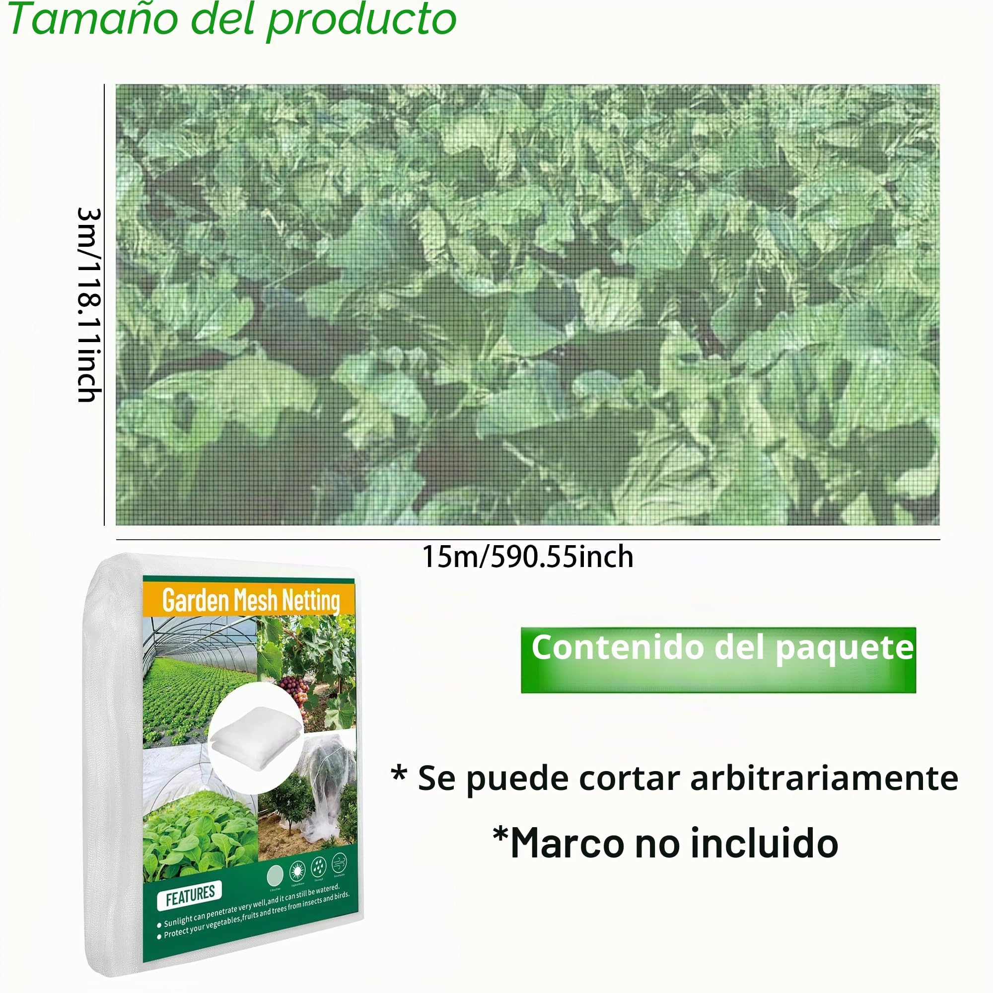 Malla Antipájaros,3x15M Malla Jardin,Red de Protección Antiinsectos,Malla de Protección de PE,Proteccion Plantas,Malla Anti-pájaros,Malla Fina Anti-Insectos,Arcos para Invernadero