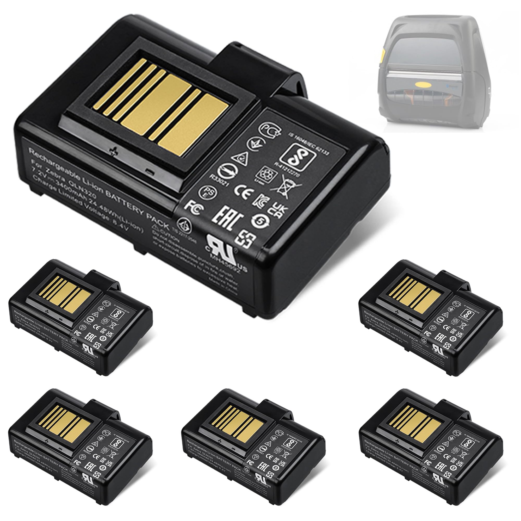 6 Pack for Zebra ZQ520 ZQ620 Battery Replacement - for Zebra Printer ZQ620 ZQ520 ZQ510 QLN320 QLN220 QLN220HC QLN320HC ZQ500 ZQ521 ZR628 ZR638 ZQ610