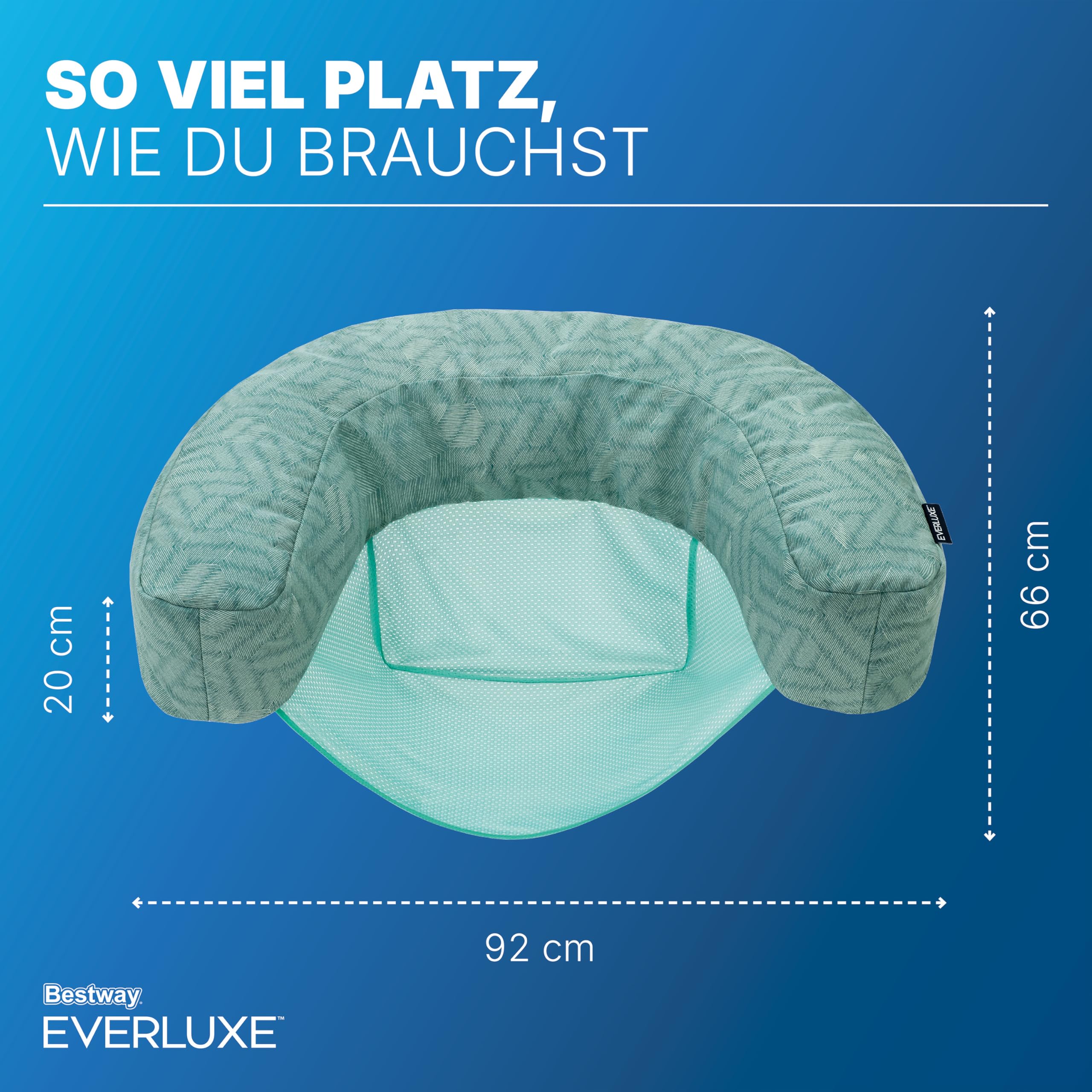 Bestway Everluxe Poolsitz 92x66x20 cm mit Textiloberfläche, EPS-Perlen-Füllung, ComfortCool Netz-Liegefläche, schnell trocknend, UV-beständig, bis 100 kg
