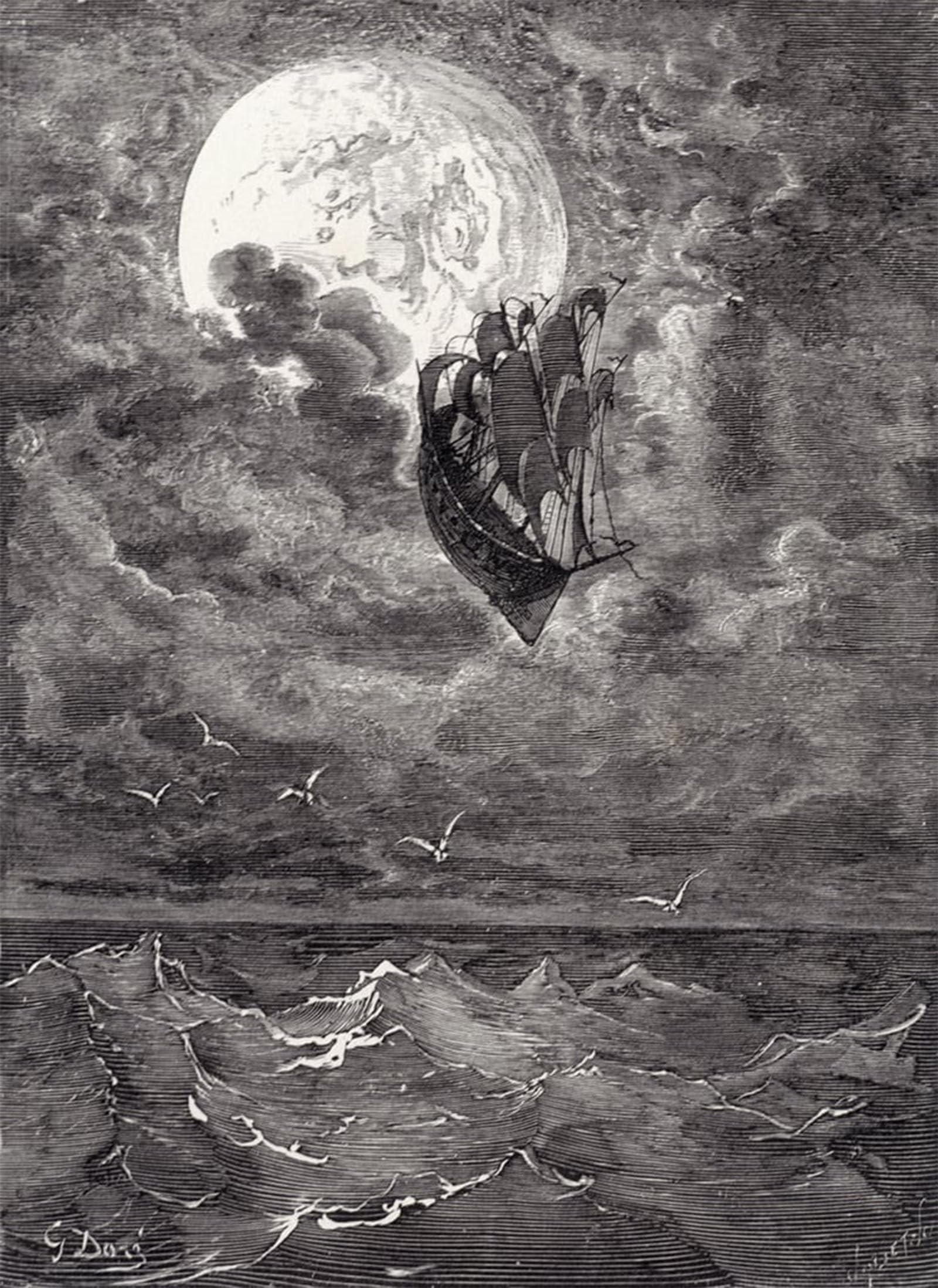SERENDIPITP Aesthetic Poster Photo Wall Print Retro Picture the Moon by Gustave Dore Modern Wall Artwork for Home Decor 60x90cm