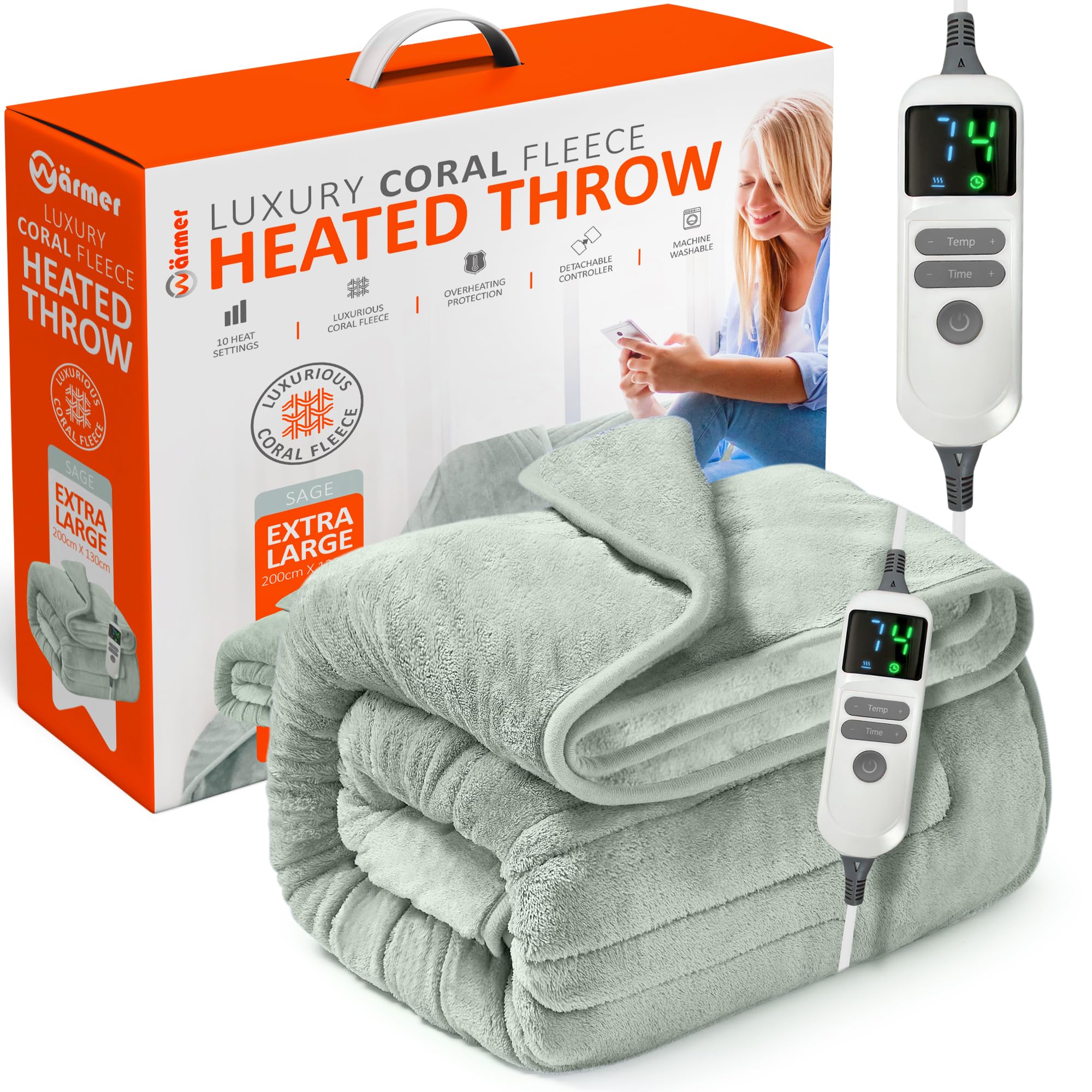 Warmer Electric Heated Throw Blanket - Extra Large 200 x 130cm Digital Controller - Timer,...