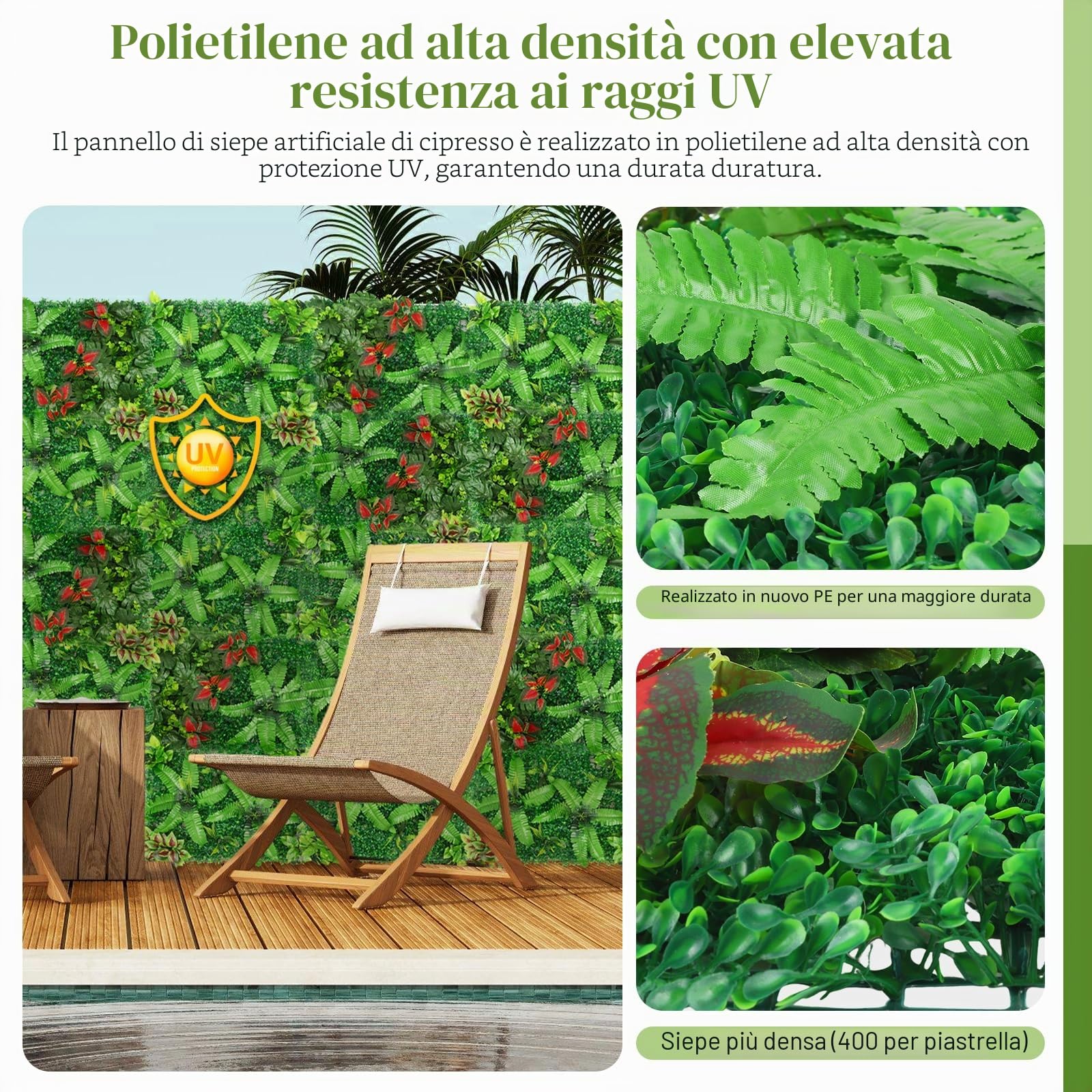 Parete vegetale Artificiale 60x40 cm, Set di 2 Piante da Parete fitte e Resistenti alle intemperie, Piante Artificiali sempreverdi per Uso Interno ed Esterno, Balcone, Giardino, Matrimonio