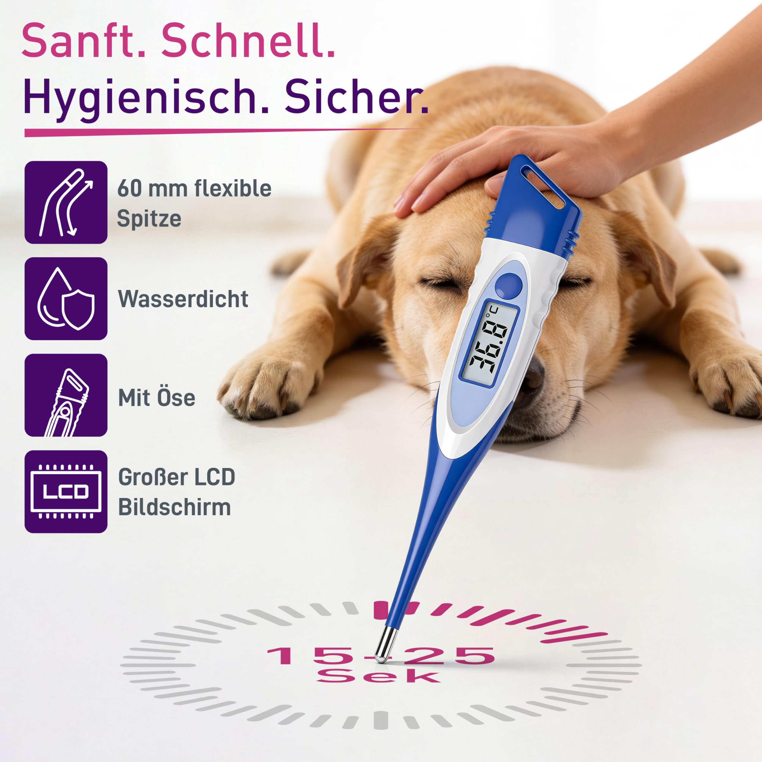 scala SC 1091 termómetro veterinario flex para grandes animales con punta de medición flexible