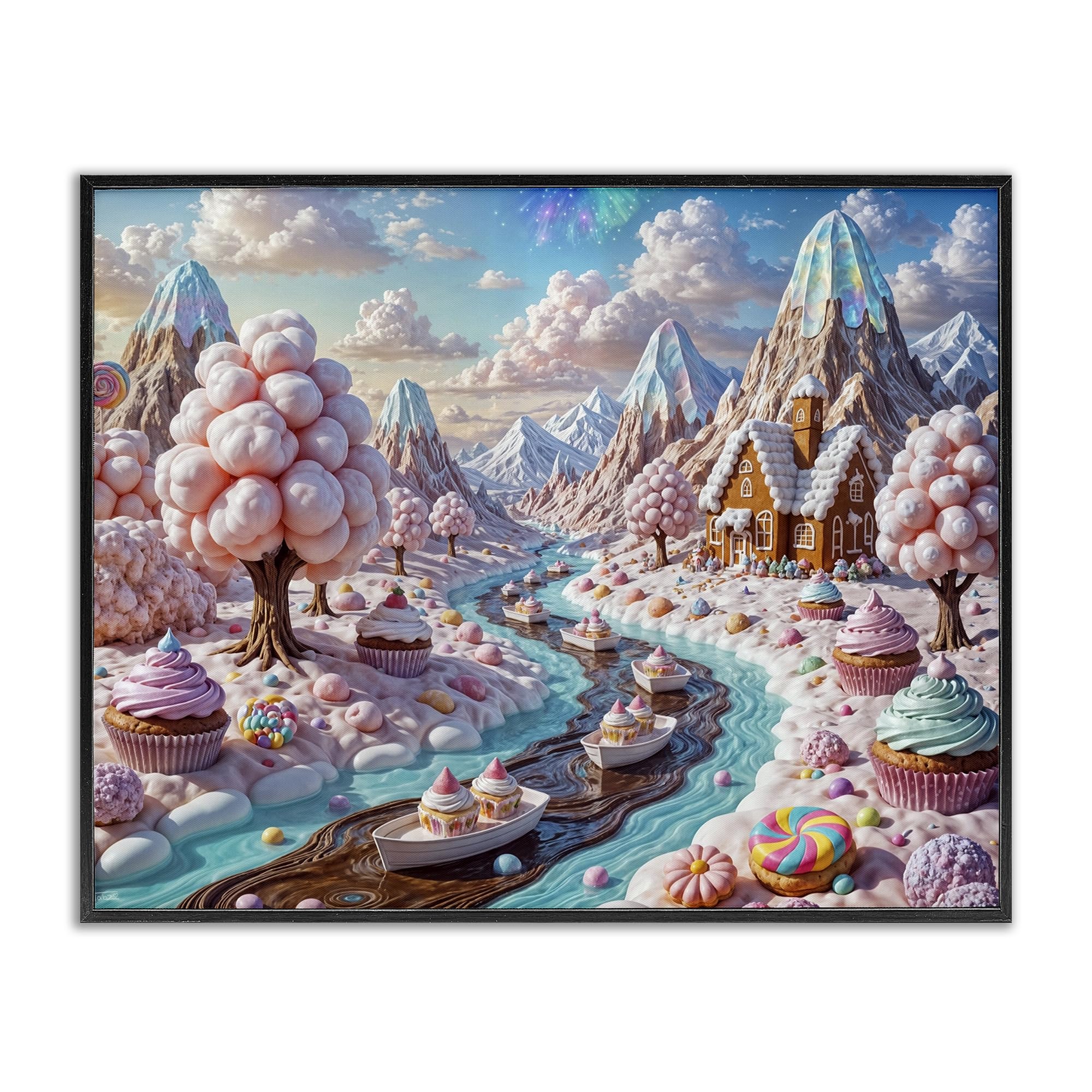 Stupell Industries Midnight Black (Textured) 'Dreamlike Candy Land Whimsy'| Framed Giclee Art