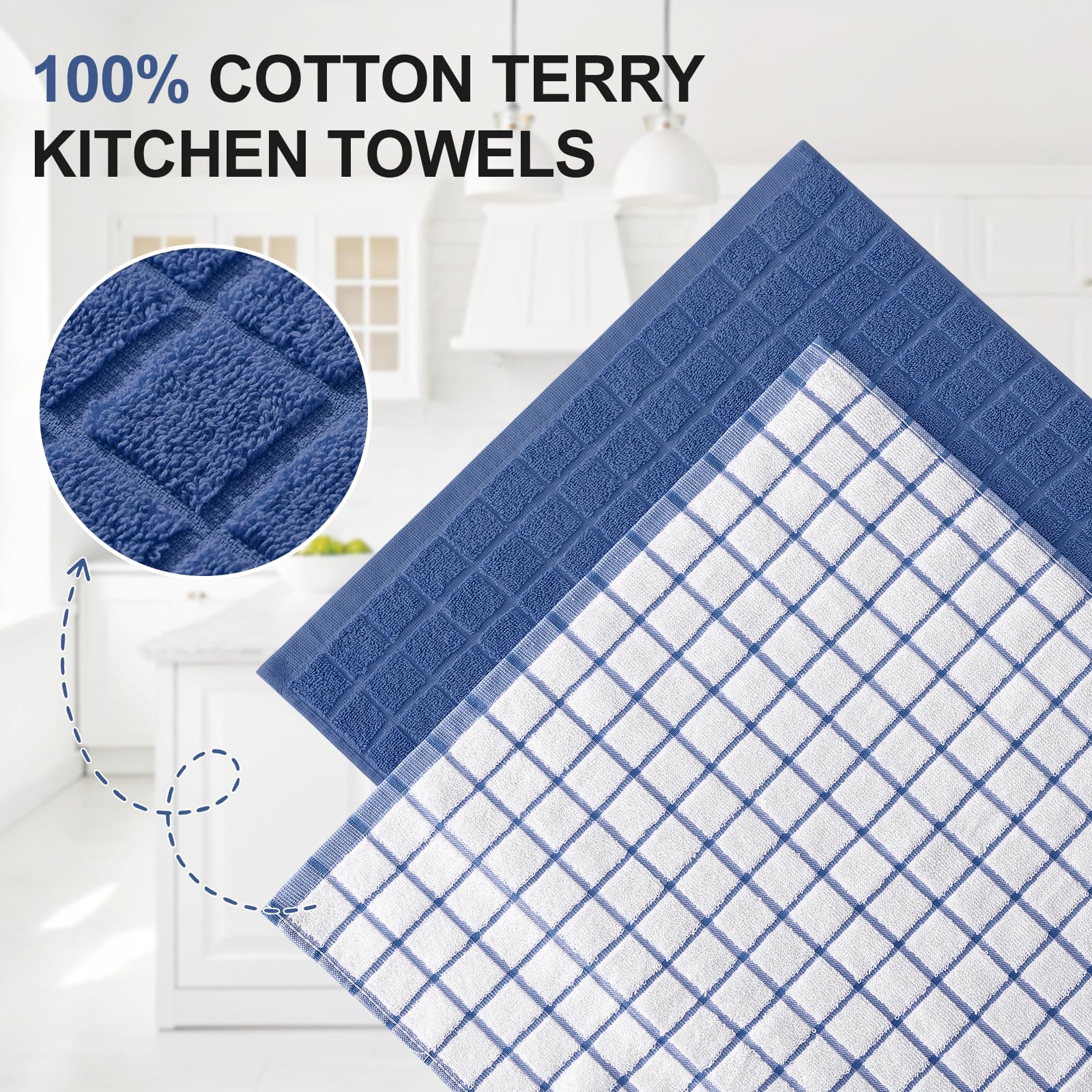 Homaxy Toallas de cocina de algodón de alta calidad de 16 x 28 pulgadas, toallas de cocina grandes de rizo natural de 390 GSM, toallas de mano de cocina de rizo súper absorbentes, paños de cocina