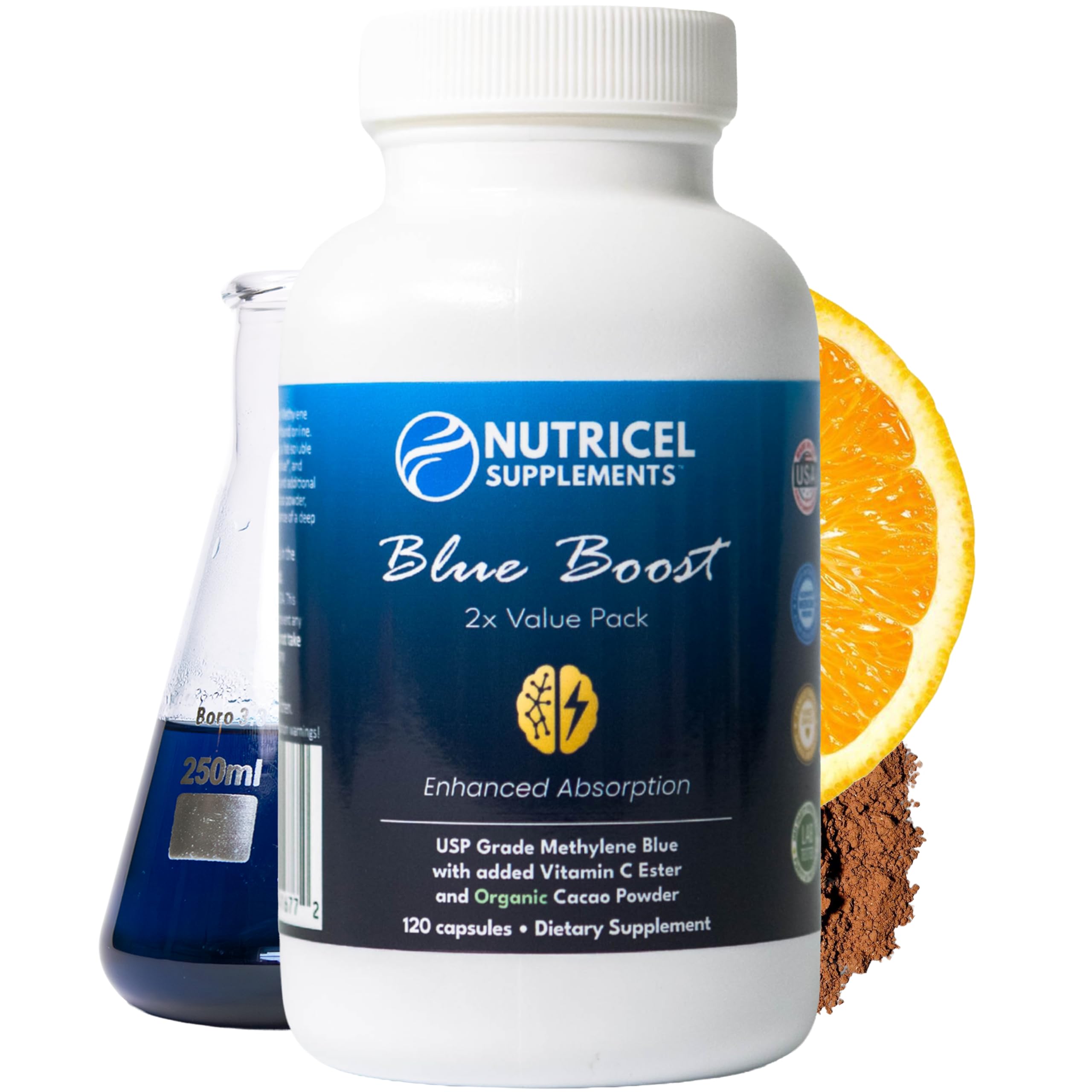 Nutricel Supplements Methylene Blue Capsules - Pharmaceutical Grade Supplement - Trusted Made in America - 12mg (USP Referenc