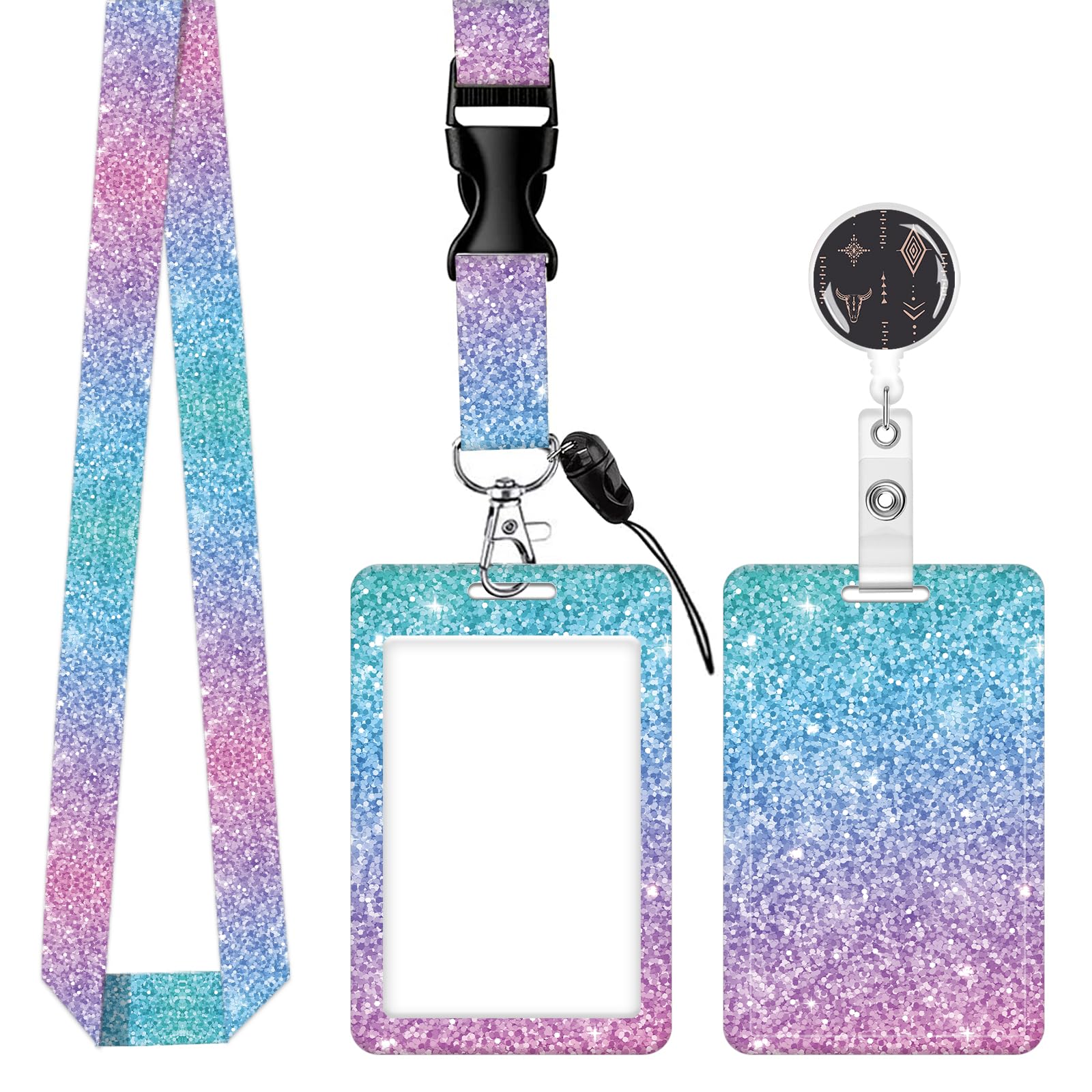 ID Badge Holder with Lanyard,Fashionable Retractable Badge Holders Reels with Lanyards Adjustable, for Women Kids Teacher Nurses Doctor Student(