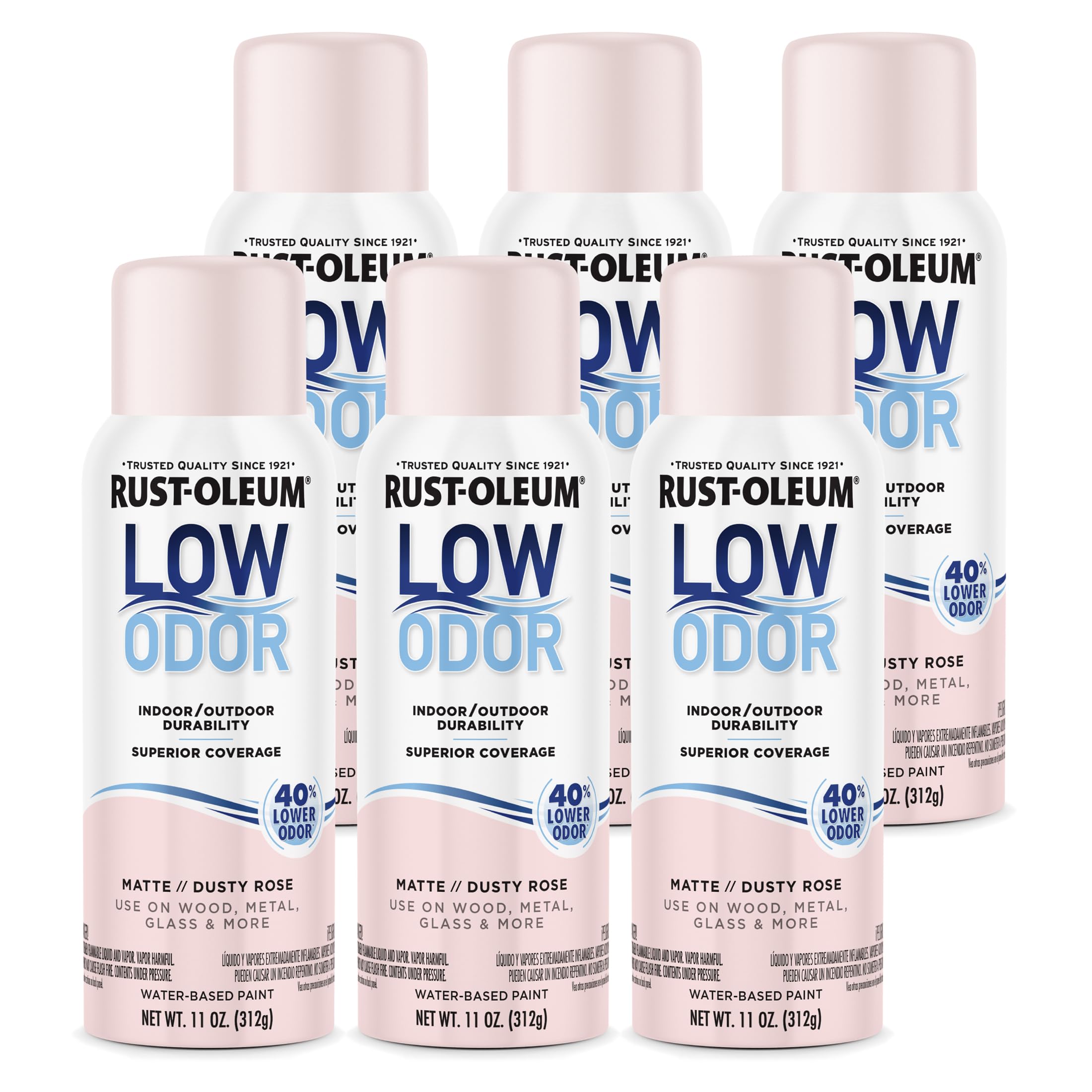 Rust-Oleum Low Odor Premium Spray Paint, 11 oz, Matte Dusty Rose, 6 Pack Dusty Rose 11 Ounce (Pack of 6) Matte