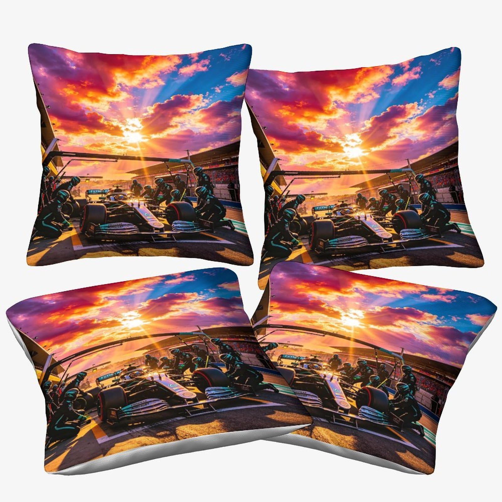 Dafufbw Mercedesse Racing-3 Mercedesse Racing Cushion Cover 45X45cm, 4Pcs, Pit Stop Throw Pillow Case Decor For Home Livingroom Couch Bedroom Sofa Decorate
