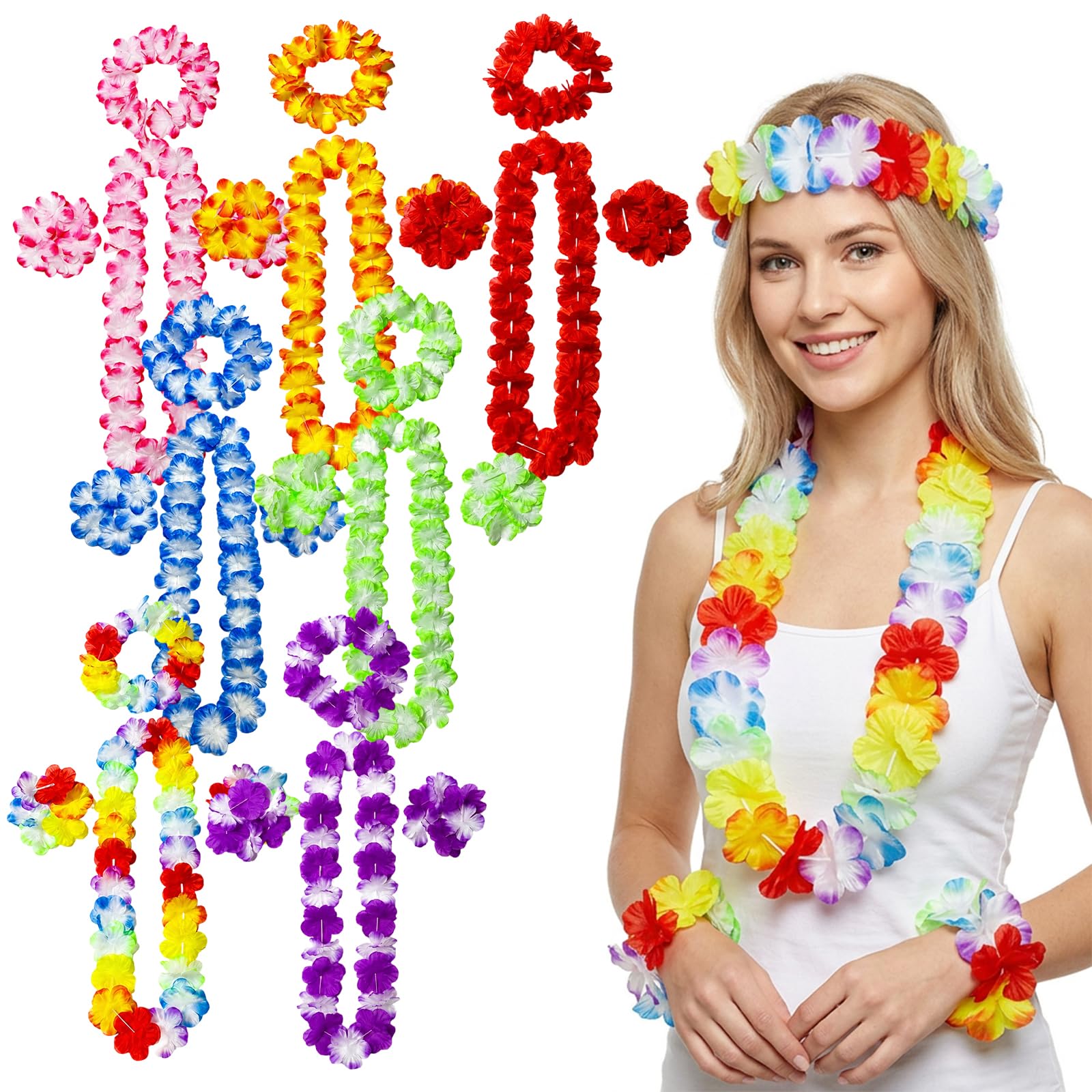 Hawaiian Garland Lei, Hawaiian Flower Necklace, Authentic Tropical Decor, Vibrant Floral Arrangement, Festive Party Accessory, Generous 100 cm Length