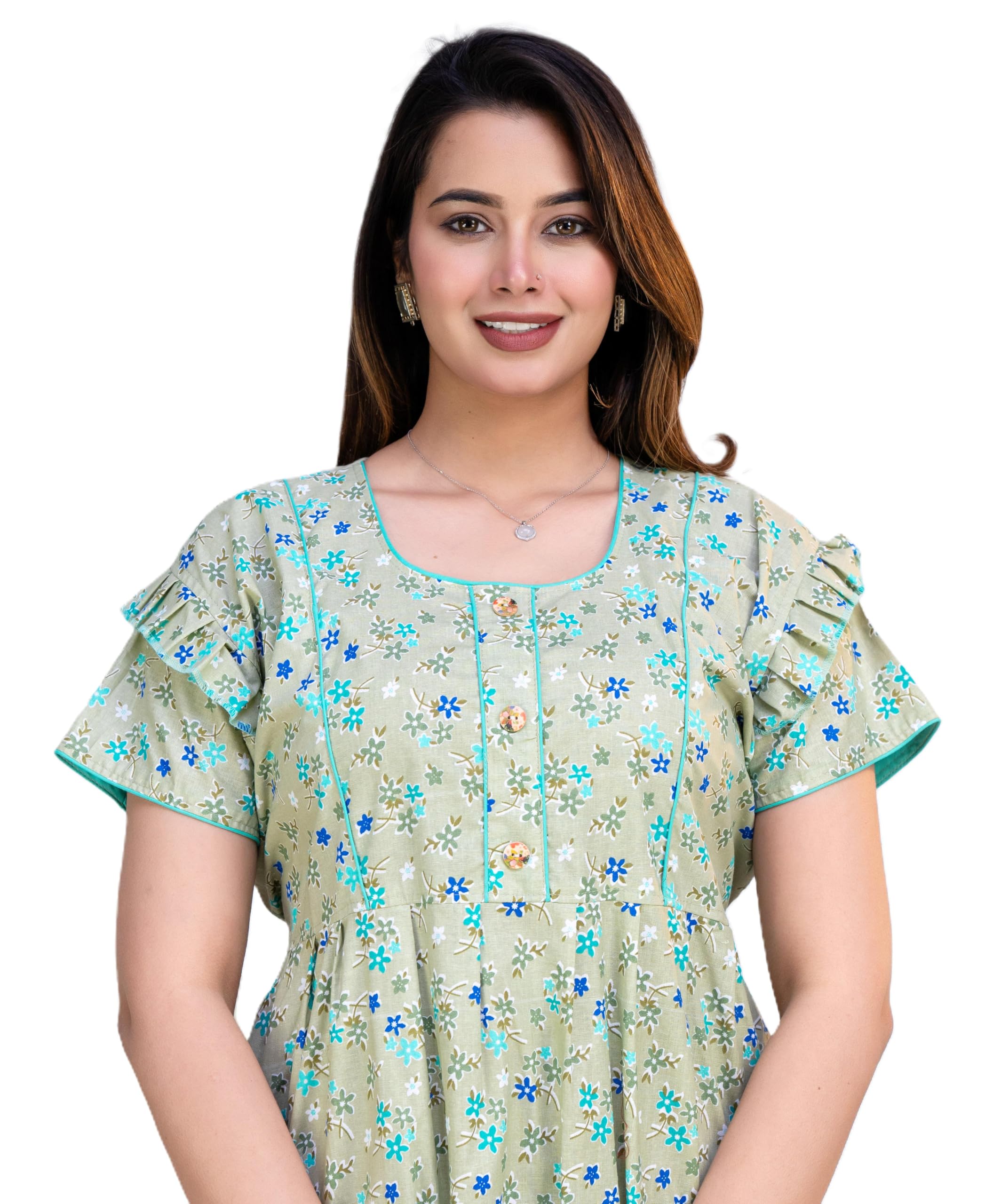 Pure Cotton Designer Nighty for Women | Night Gown | Nightdress | Maxi Nighty | Sleepwear | Jaipuri Nighty | Nighties | Cotton Night Gown for Women/Girls with Belt Pink-image-12