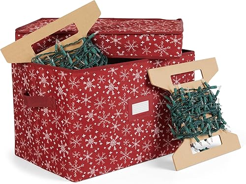 Covermates Keepsakes Caja de almacenamiento de luz de Navidad, asas de transporte, paredes interiores resistentes, almacenamiento navideño, copo de