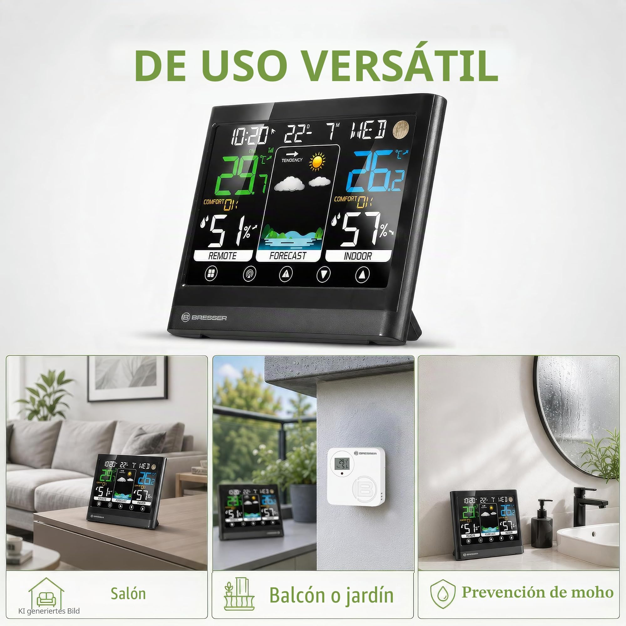 Bresser MeteoTemp BF Estación meteorológica inalámbrica con pantalla táctil, sensor exterior, presión atmosférica, pronóstico del clima, indicador de temperatura, humedad, señal horaria DCF, alarma | Bresser MeteoTemp BF - Estación meteorológica inalámbri