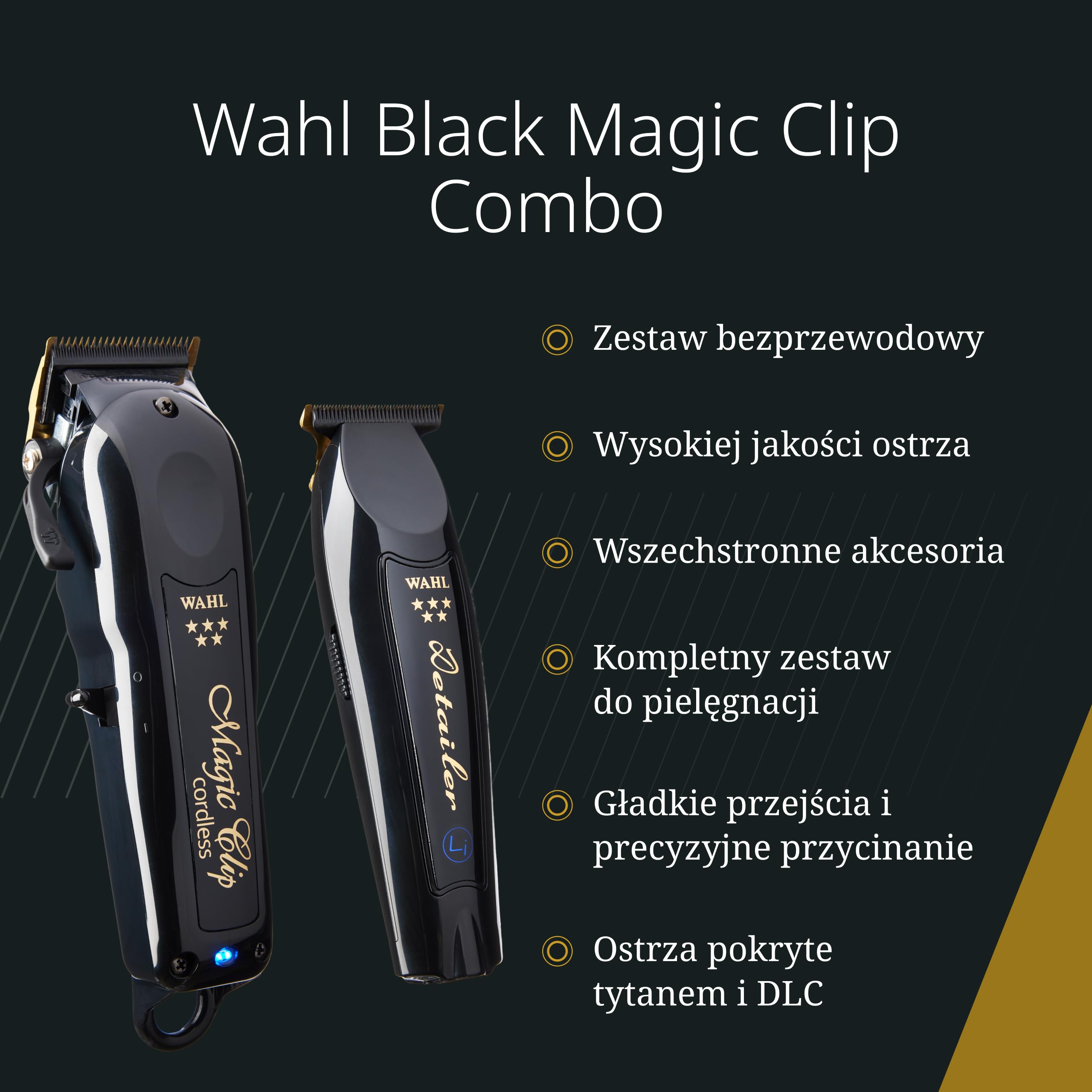 Wahl Cordless Magic Clip Maszynka do Mieszania, Czarna | Maszynka Przewodowa i Bezprzewodowa z Ostrzami Tytanowo-DLC, Silnik 6500 obr/min i do 100 Minut Pracy