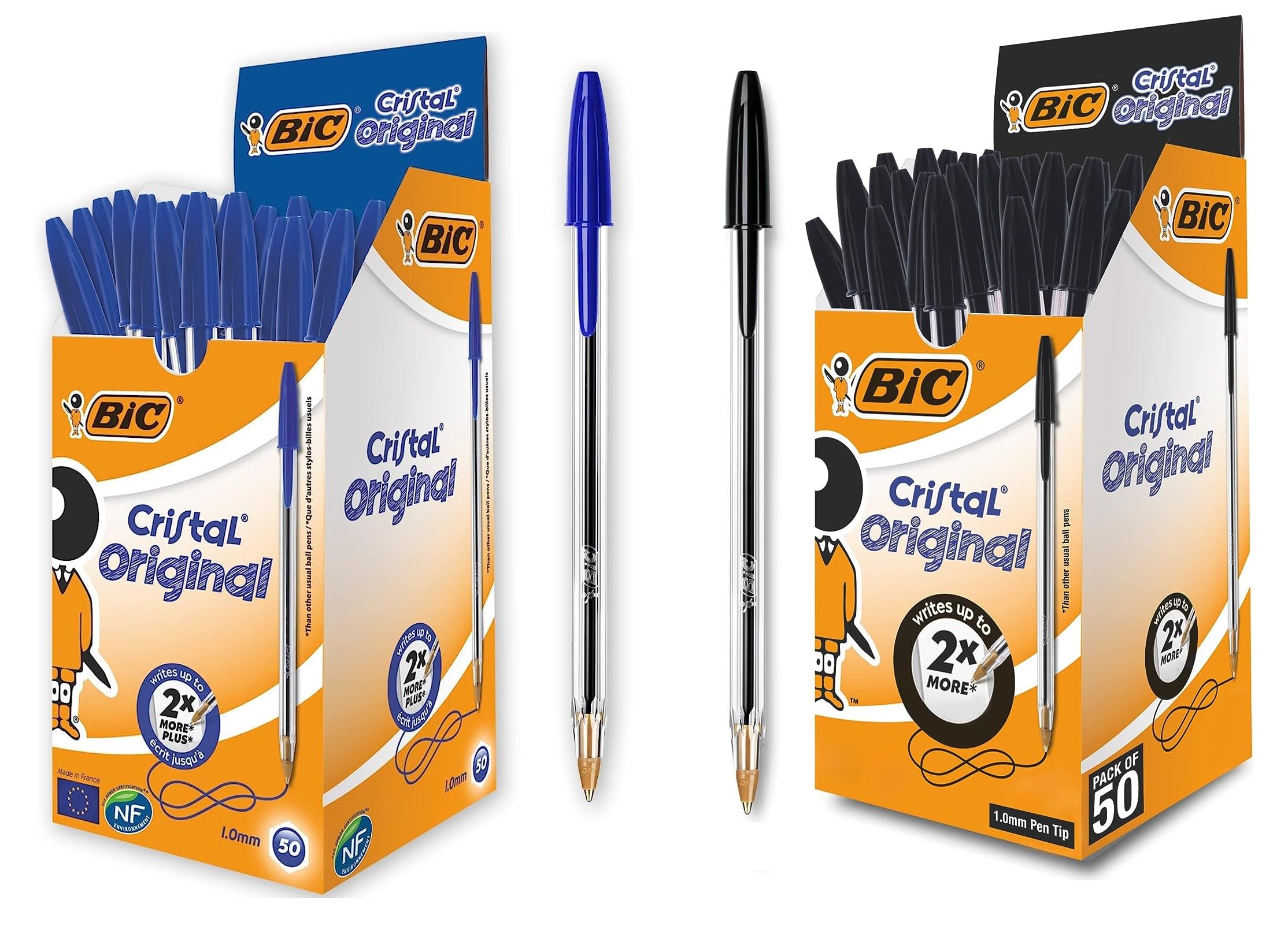 BIC Cristal Original Smudge Free Ballpoint Medium Point (1.0mm) Pens, Black, Pack of 50 Cristal Original Ballpoint Medium Point (1.0 mm) Pens, Blue, Pack of 50