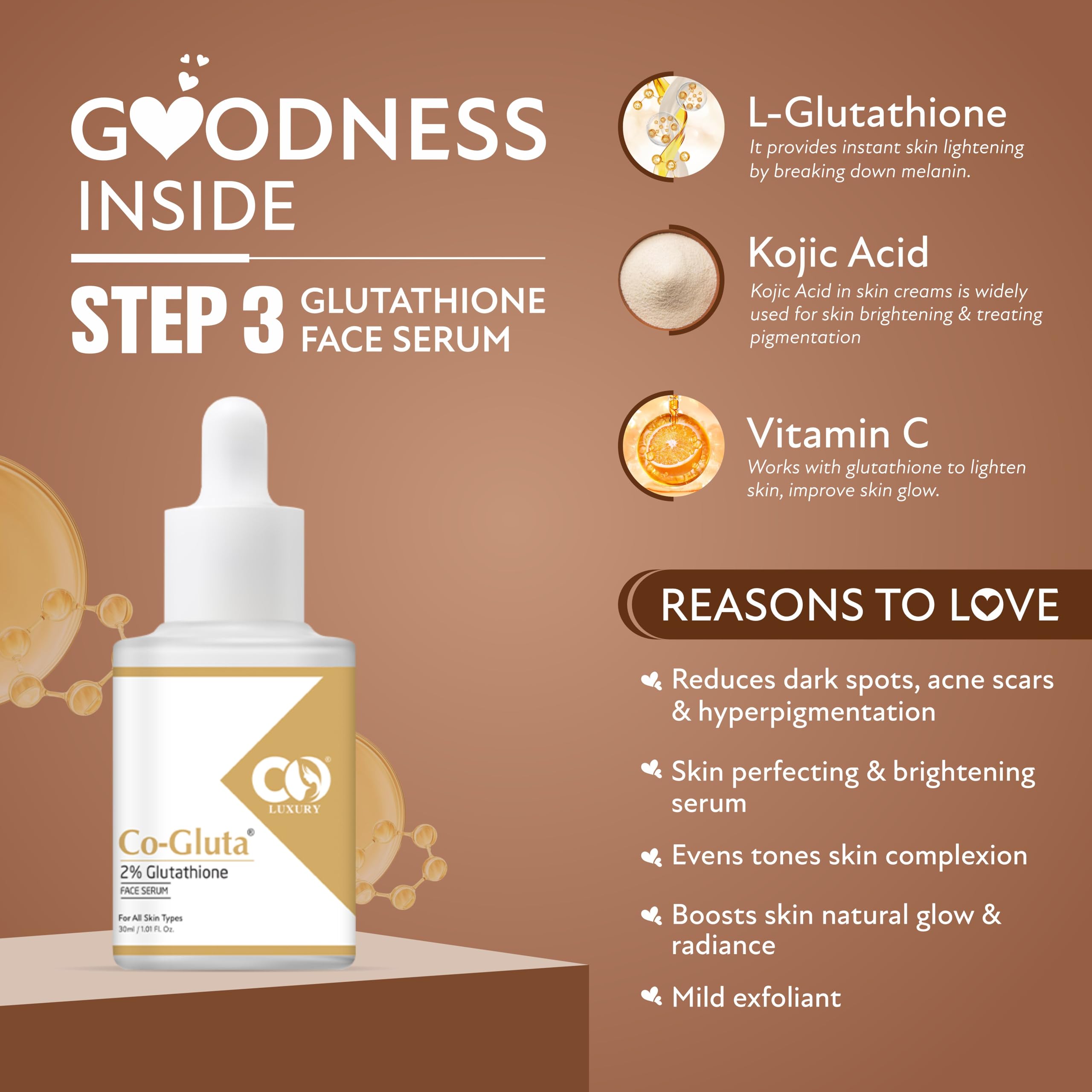 CO Luxury Glutathione 5-Step Skincare Routine For Healthy & Radiant Skin |  Skin Brightening and Lightening Combo ( Facewash + Facecream + Faceserum +  ...
