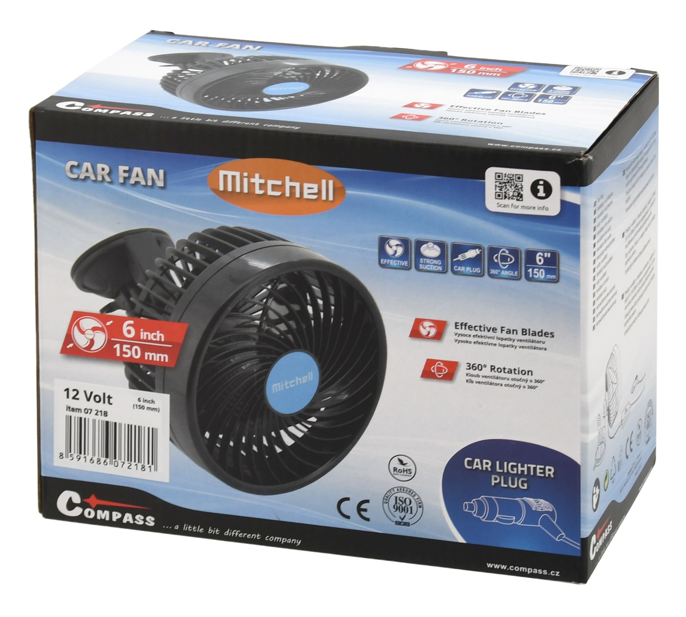 Compass 07218 Mitchell Wentylator 150 mm, 12 V, z przyssawką