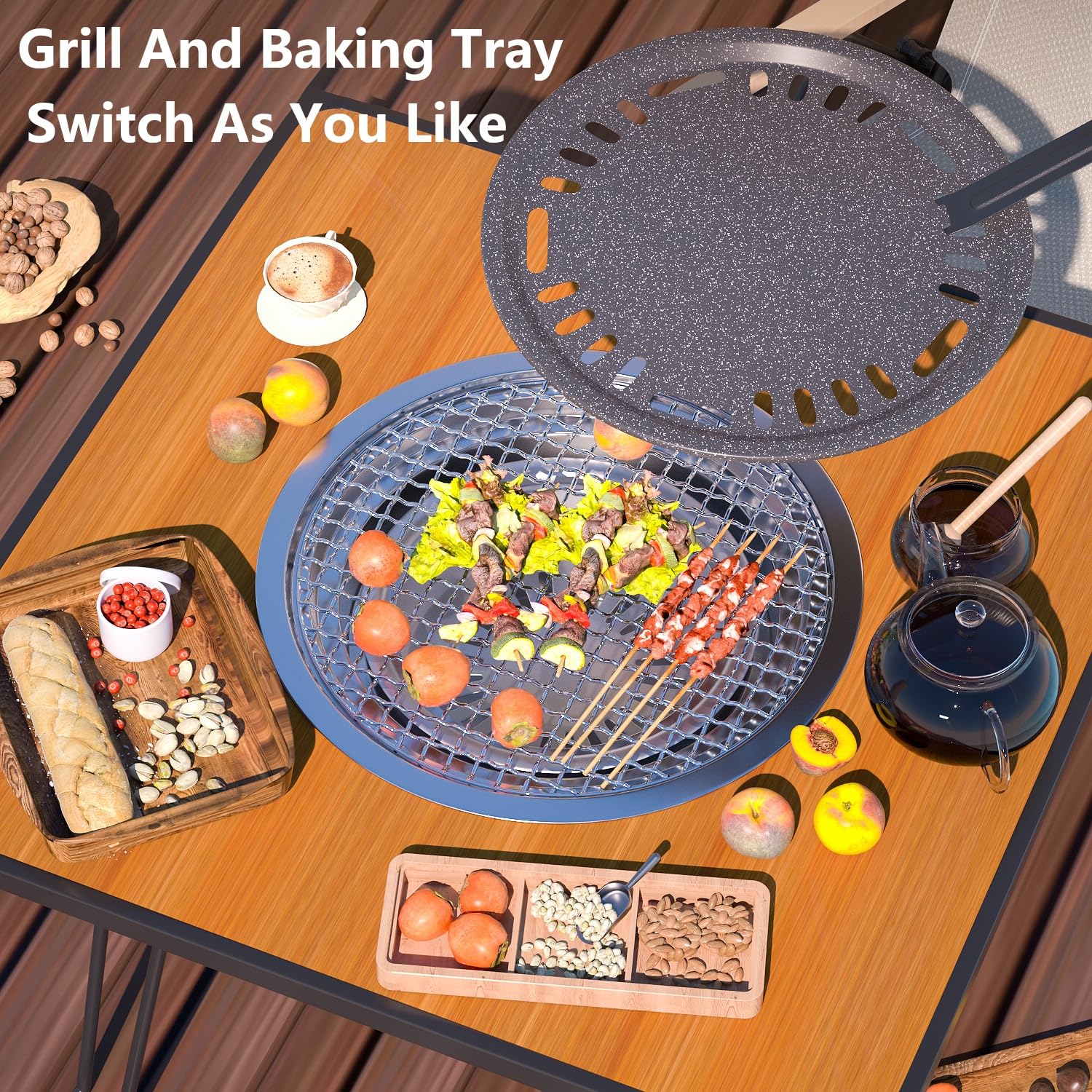 Parrilla portátil para camping y diseño de mesa al aire libre con asa, ideal para jardín, coche, nics y portón trasero, perfecta para los amantes de las barbacoas