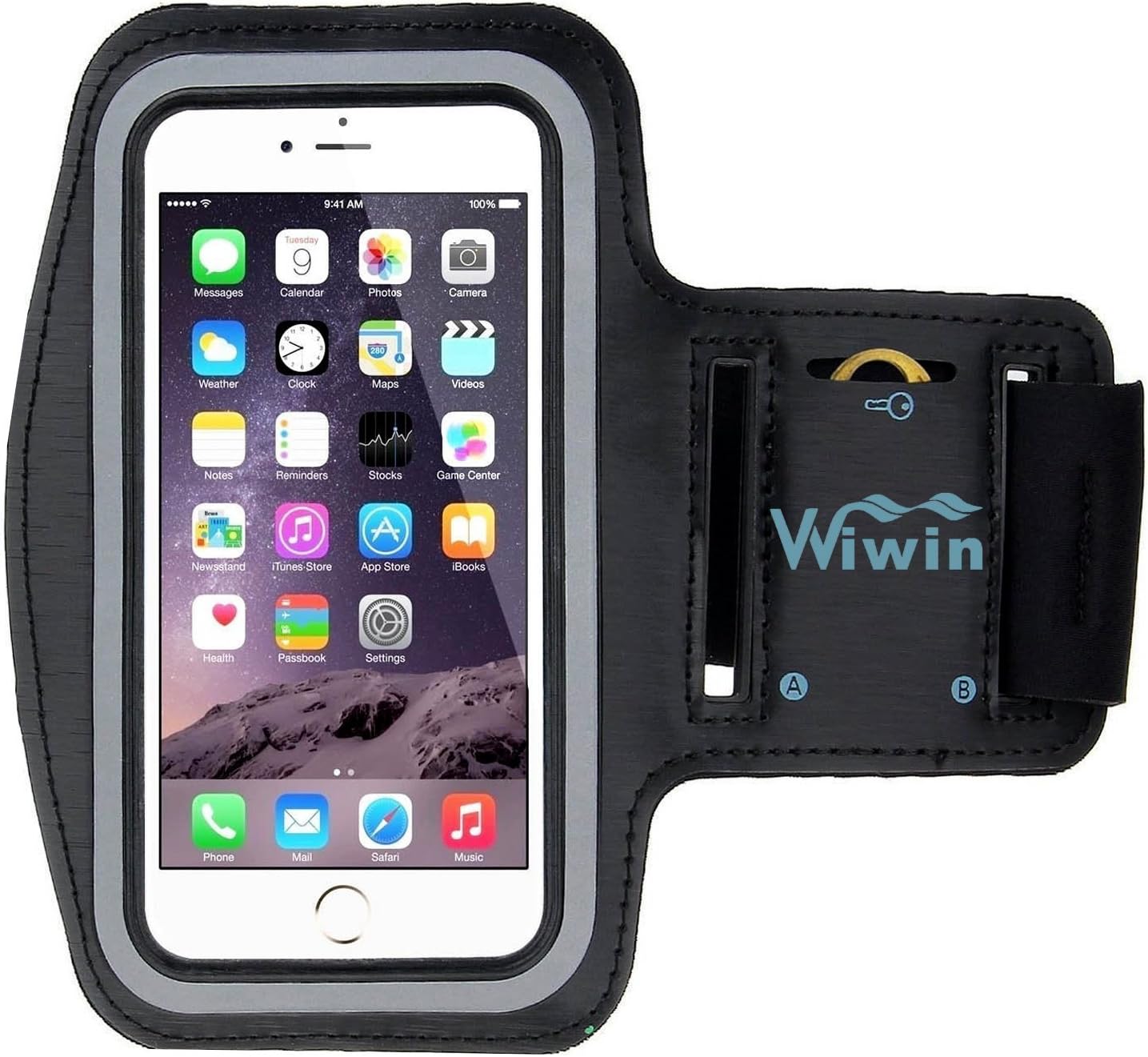 iPhone 6S Plus Armband,WIWIN Shocksock iPhone 6S Arm bands Pocket Holder Sport Gym Bike Cycle Jogging Running Exercise Workout Case Armband with Key Pocket Custom Made for iPhone 6 6S Plus Black