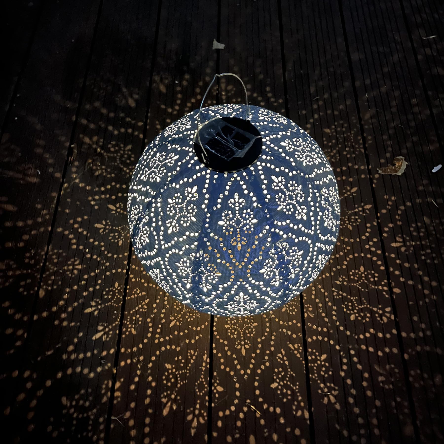 Solar Laternen Tyvek Blau marokkanische Laterne 30 cm Solar Lampions Außen Wetterfest für Garten, Hof, Innenhof, Hochzeit, Halloween Party Dekoration