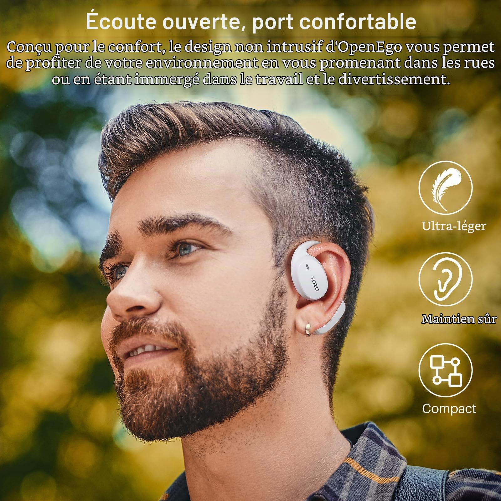TOZO OpenEgo Écouteurs Bluetooth sans Fil Casque Bluetooth 5.3 Ultraléger