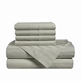 100% Egyptian Cotton Sheets King Size Set - 6 Pieces - Damask Stripe- Ultra Smooth Sateen Weave Bed Sheets Set with 15