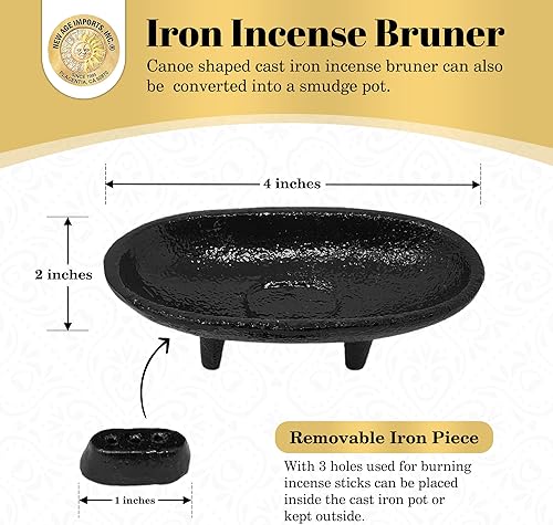 Miniatura 3 de Quemador de incienso de hierro fundido de 4 pulgadas de largo 2 pulgadas de alto, ideal para manchas, quemar incienso, uso ritual, decoración, etc.