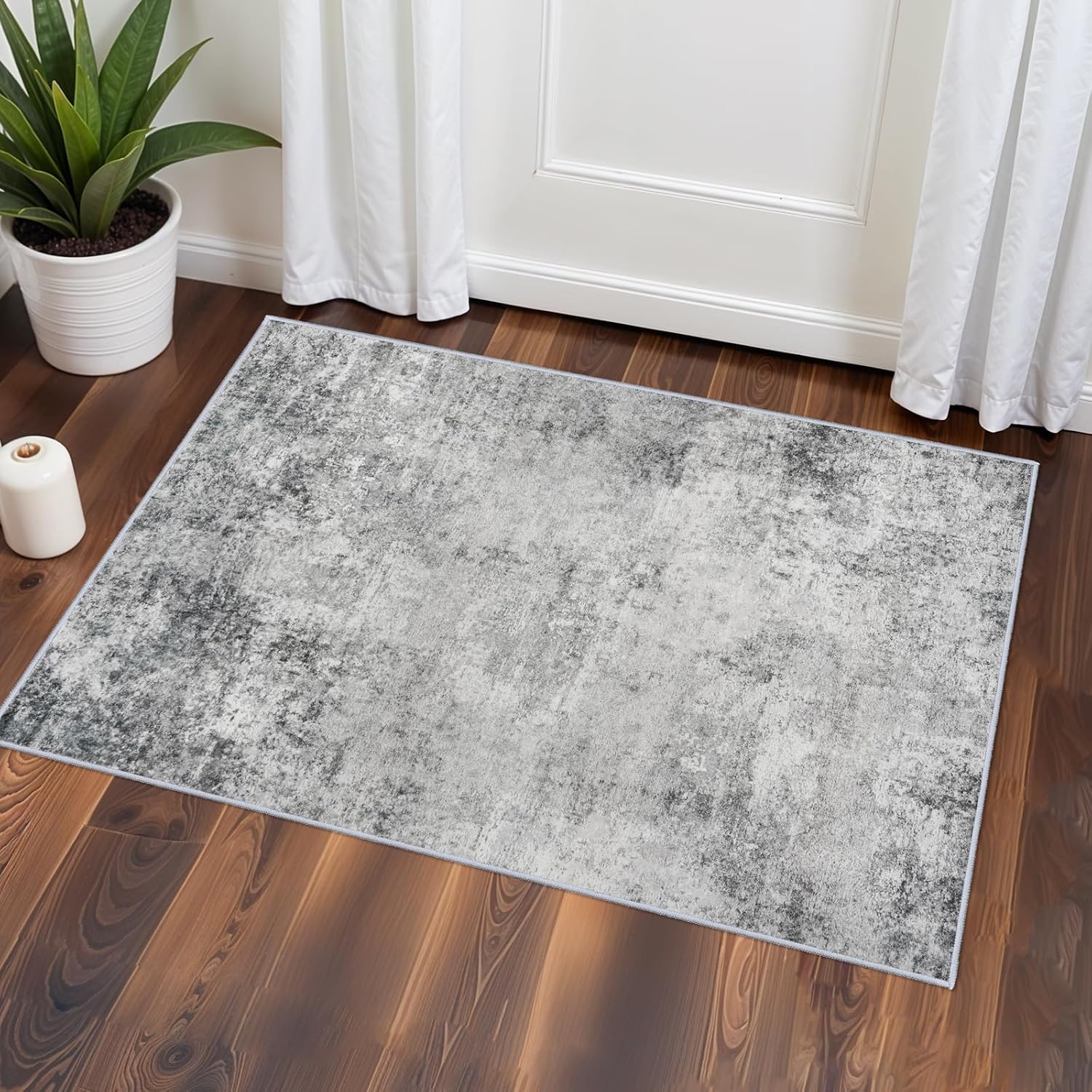 Washable 2x3 Abstract Area Rug - Large Living Room Area Rugs Modern Stain Resistant Indoor mat for Bedroom Dining Room Non Slip Rubber Backing Thin Super Soft Room Decor Floor Carpet 2x3 Grey