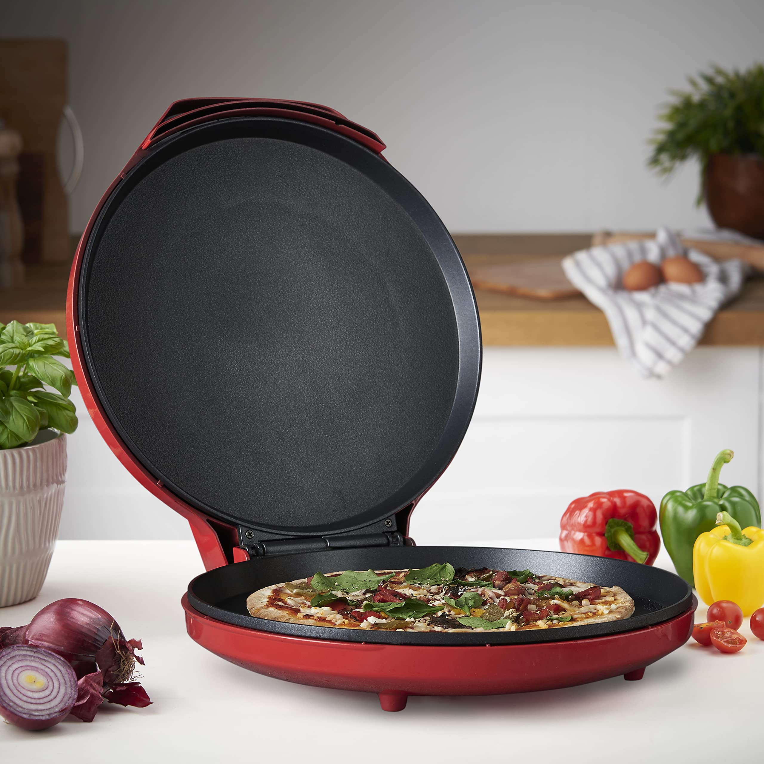 MisterChef Pizzera Electrica 1400W, 30cm, Libro Recetas Incluido Gratis, Garantía 2 Años