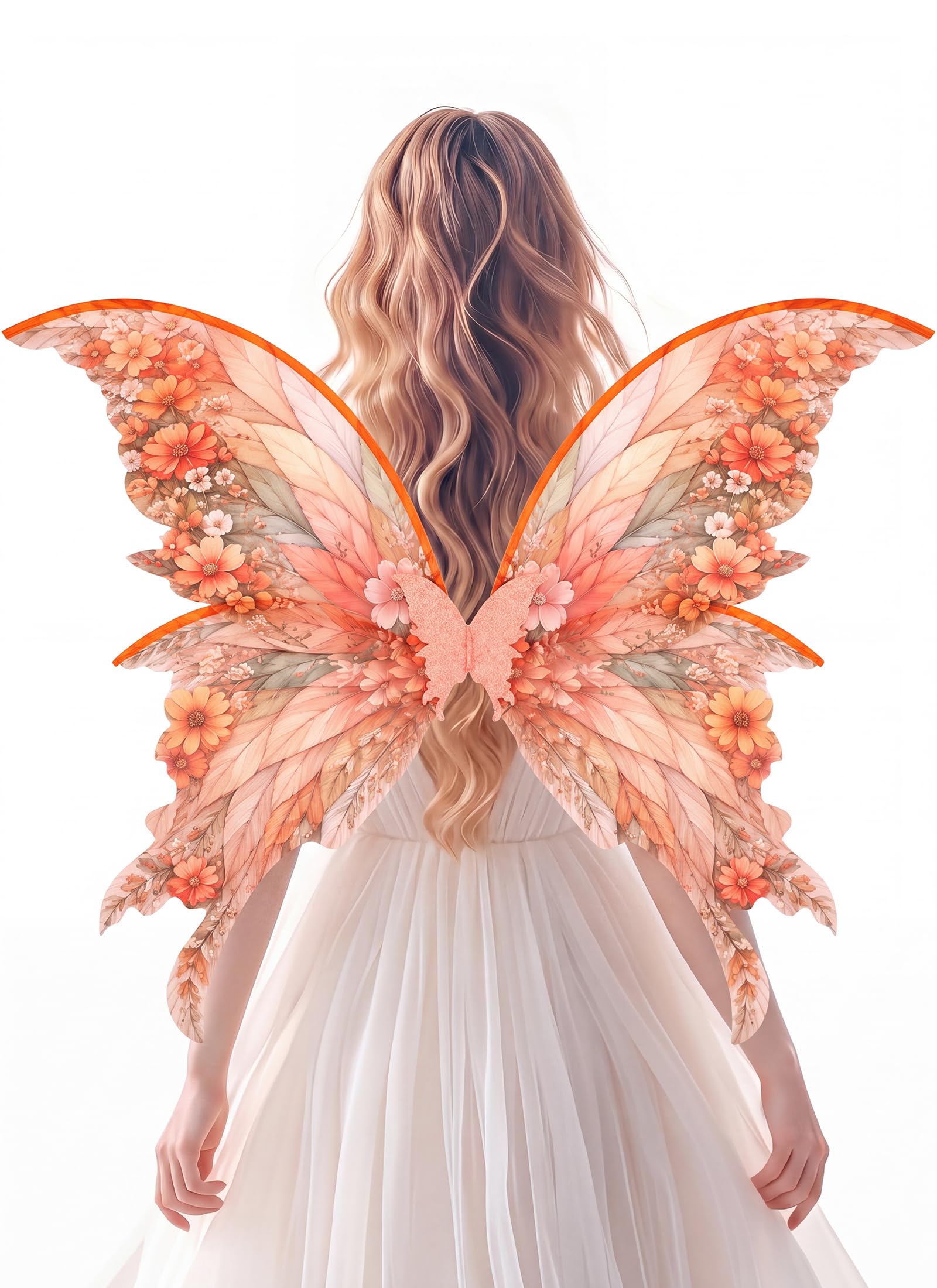 ETOFETE Floral Fairy Wings Adult Orange Butterfly Wings Costume Fancy Dress