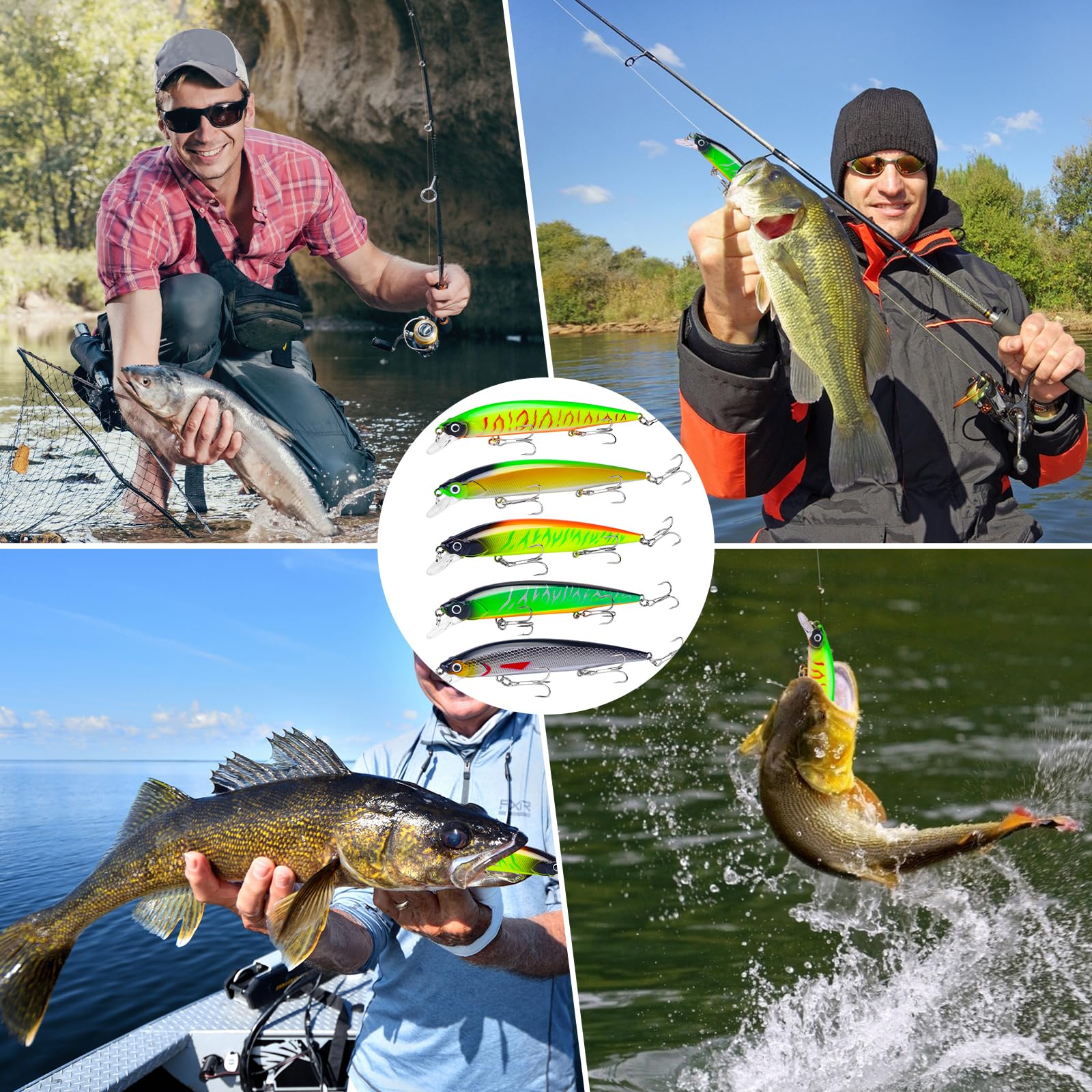 5 Piezas Señuelos Pesca, Señuelos Spinning de Pesca con Anzuelos Triples, Señuelos de Pesca para la Pesca de Peces Depredadores, anzuelos de Pesca para Agua Dulce y Salada