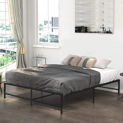 Miniatura 4 de VECELO - Base de cama metálica, no necesita somier, base de colchón, soporte de listones de acero, color negro, tamaño king