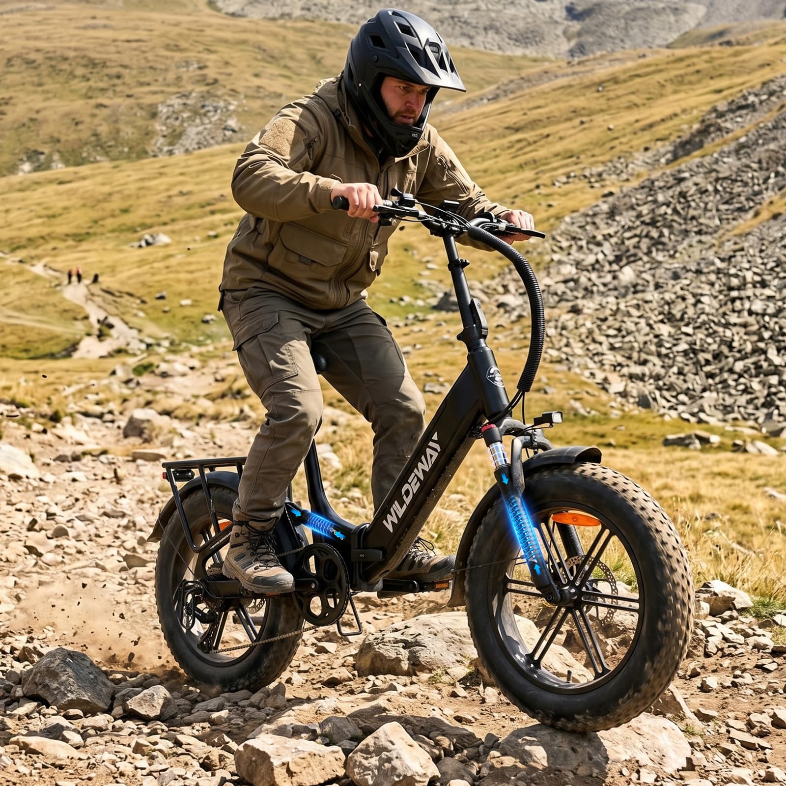 Torpedo Folding Electric Bicycle Features a 48V 15Ah Removable Battery, 20-inch x 4.0-inch Wide Tires, a 7-Speed Transmission, and Hydraulic Brakes