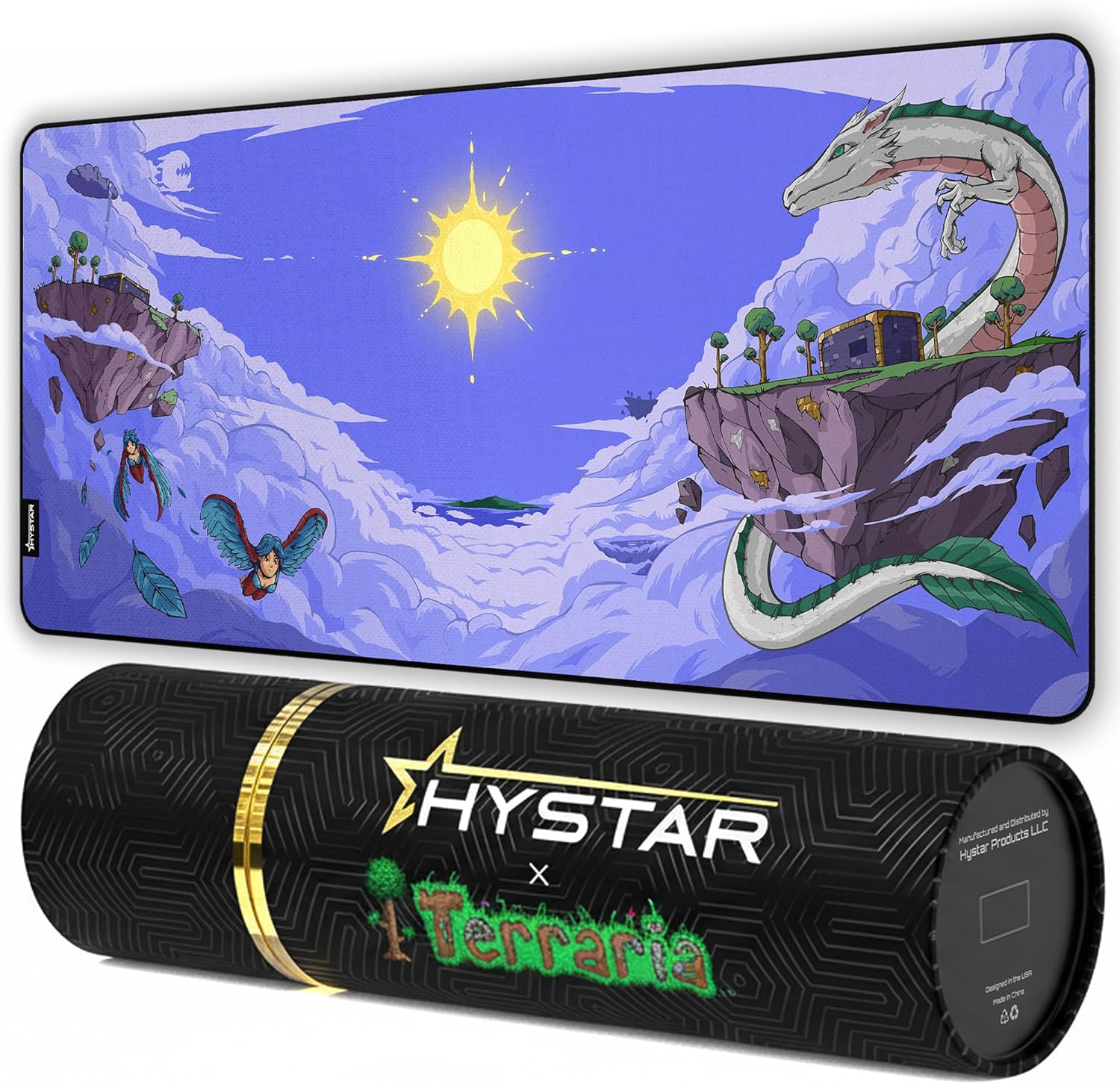 Terraria Extended Gaming Mouse Pad | XXL 36" x 16" | 5mm Thick, Waterproof Surface, Smooth Polyester Fabric, and Natural Rubber Base (Floating Island)