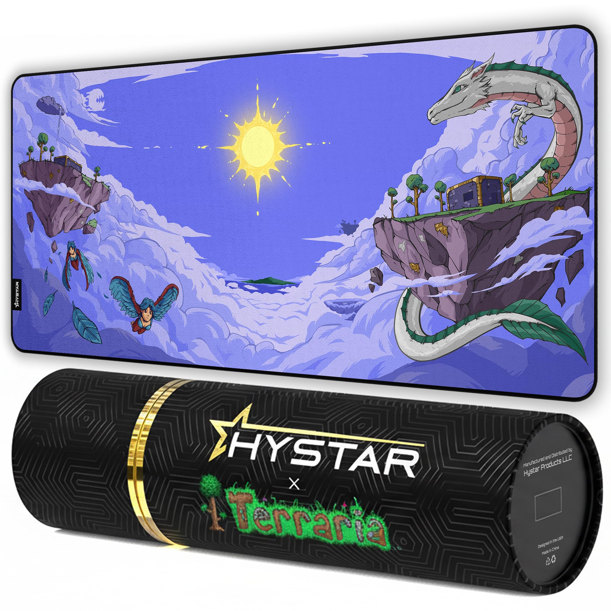 Hystar x Terraria Erweitertes Gaming-Mauspad, XXL, 91,4 x 40,6 cm, 5 mm dick, wasserdichte Oberfläche, glattes Polyestergewebe und Unterseite aus Naturkautschuk (Floating Island)