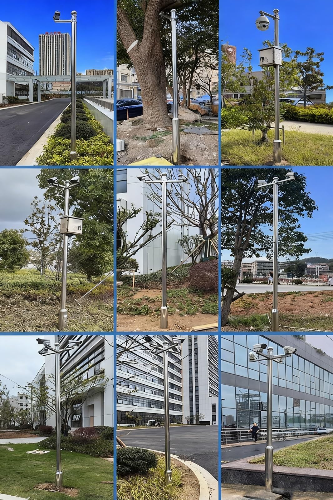 ERRULAN Staffa per Telecamera Esterna Palo di sorveglianza in Acciaio Inossidabile per Esterni, Supporto Universale per Telecamera di Sicurezza, palo CCTV grandangolare(H 9 4/5 ft (3.0m) 2 Sections)