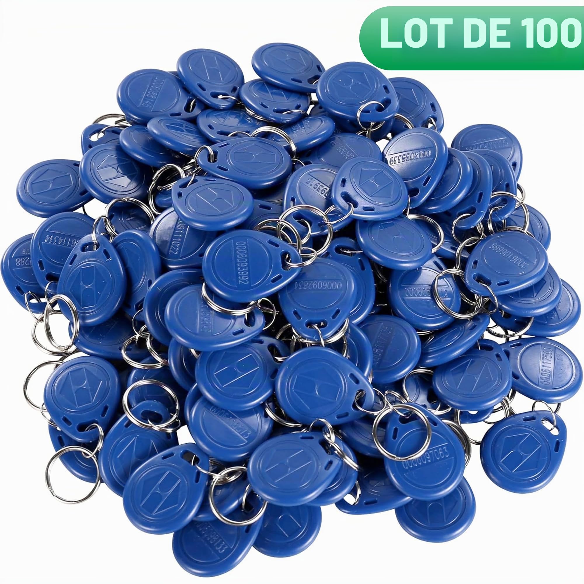 UHPPOTE Proximité Em 125KHz RFID Id Card Tag Token Key Chain Keyfob Lecture seule Couleur Bleu (100 Pack)