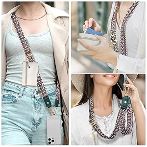 UKON Adjustable Phone Lanyard Crossbody Strap With Wallet Clip-and-Go Strap with Zippered Pouch Widened Phone String for iPhone Hands-Free for Travelling Concerts